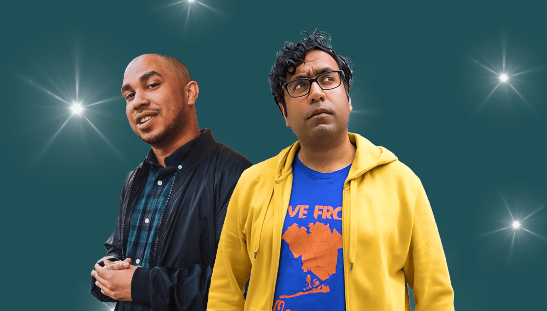 Pop Cultured with theSkimm promo image for April 19, 2022 featuring Hari Kondabolu and Trey Mangum.
