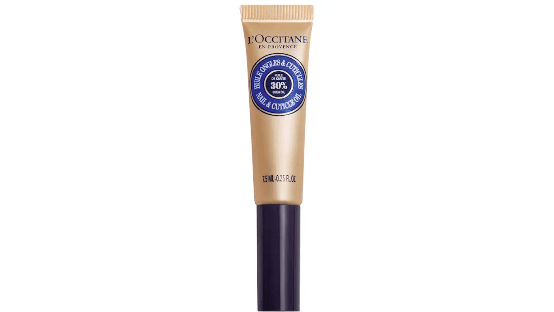 Metallic taupe and navy tube of nail oil