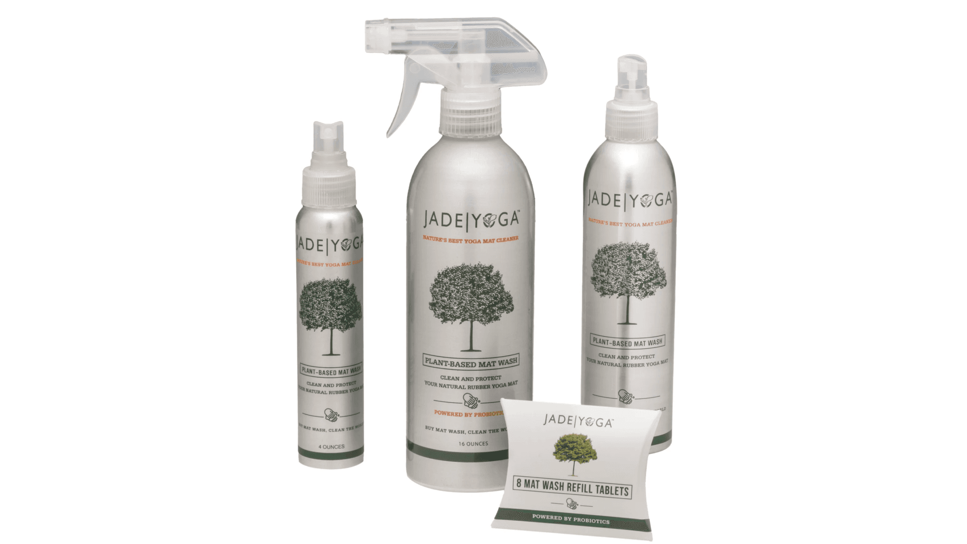 Jade Yoga mat spray in assortment of sizes and packaging