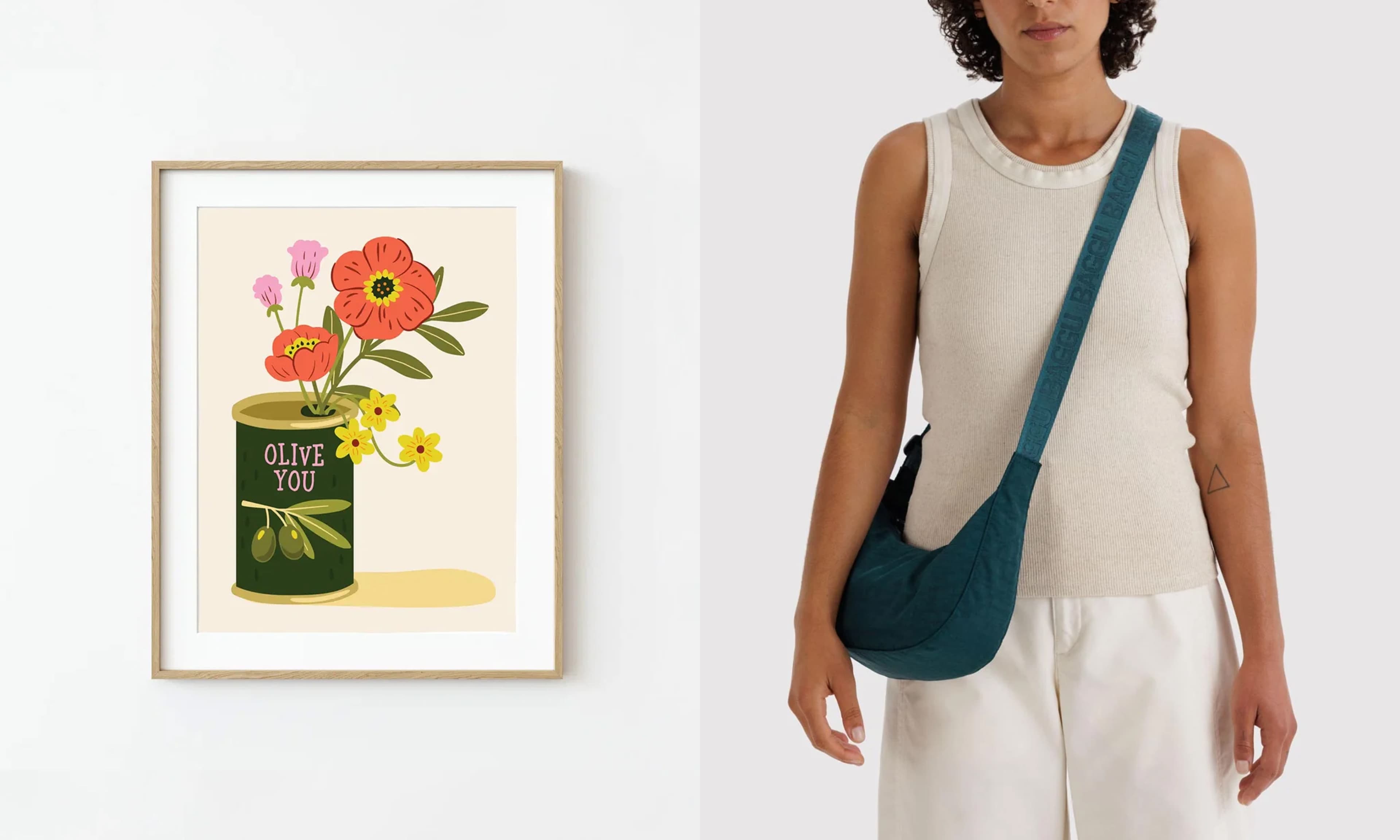 art print, crescent bag