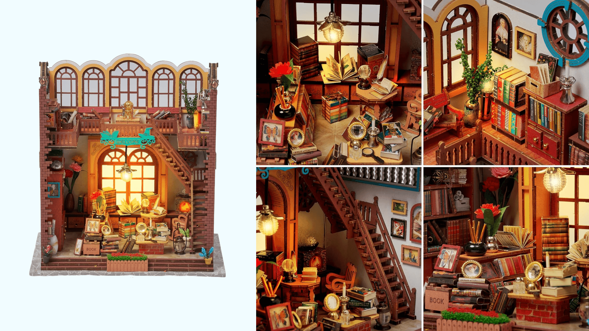 Prextex DIY Book Nook Kit - Enchanted Miniature Bookstore for Adults and Kids - Real Wood - Multicolored Craft Decor - 387 Pcs - Ideal Gift for Book Lovers and Crafters - Shelf Decor - 9.4x6.7x9.4In