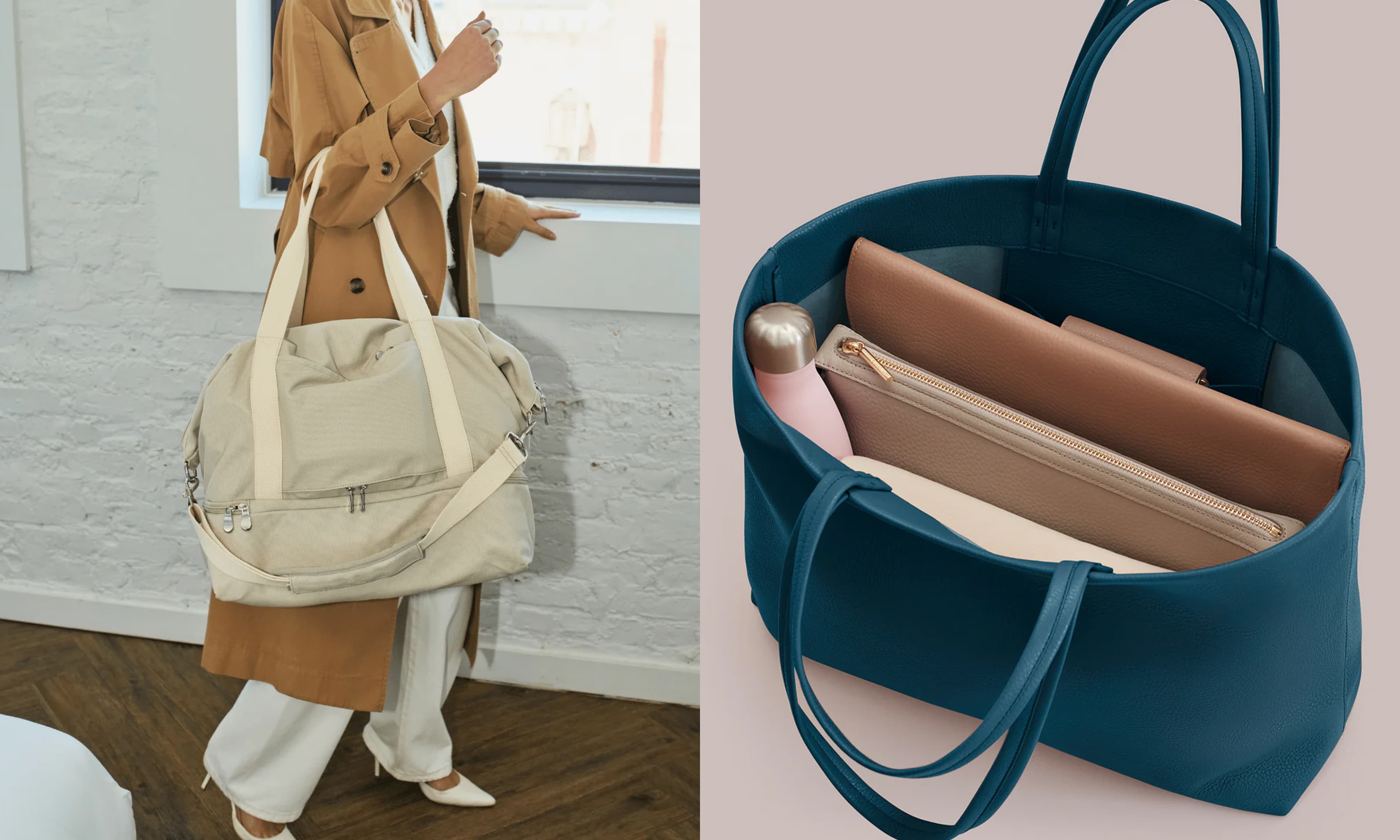 weekender bag, leather tote