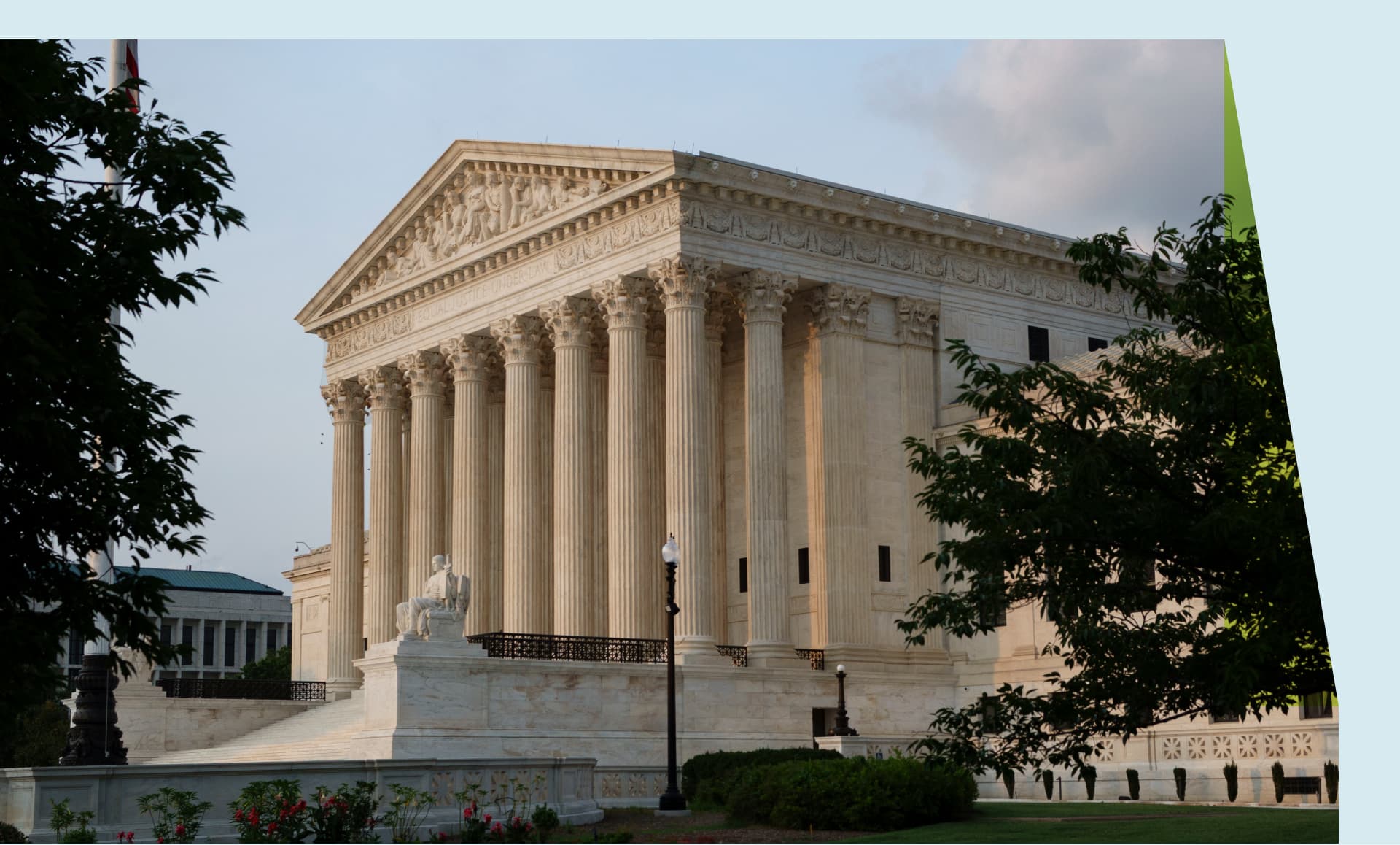 The U.S. Supreme Court is seen at sunset.
