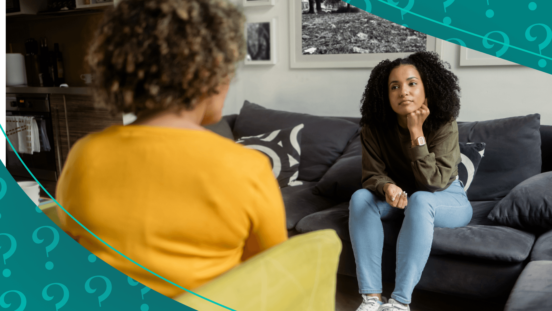 a woman sitting on a couch in therapy