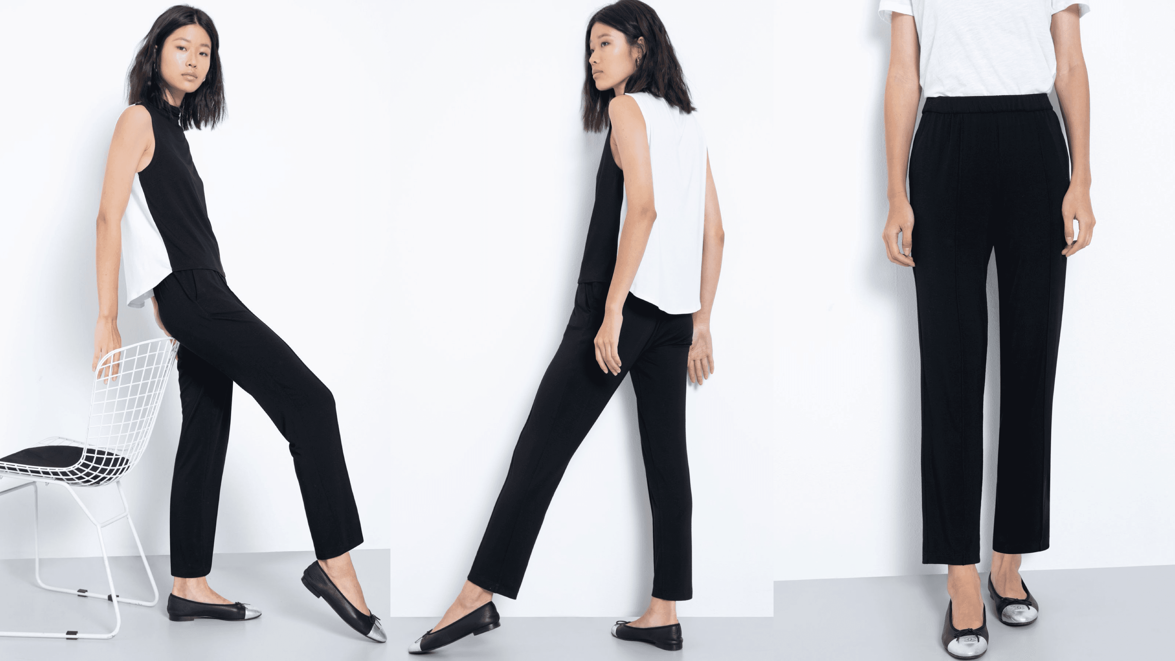 black and white loungewear pants and top