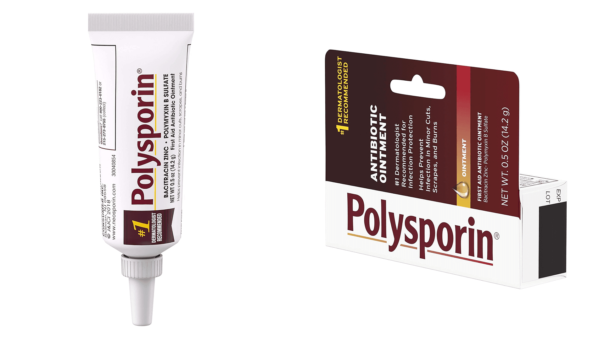 Tube of Polysporin next to product box