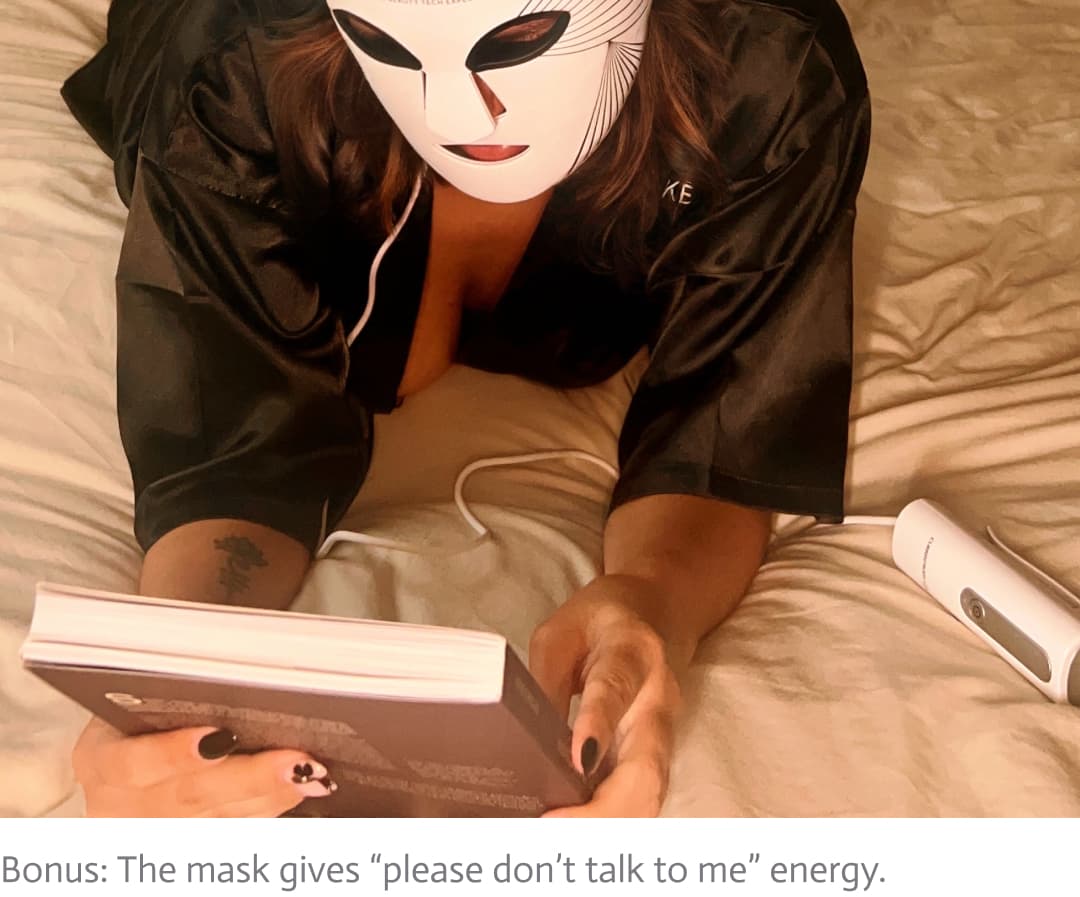 woman with red light mask