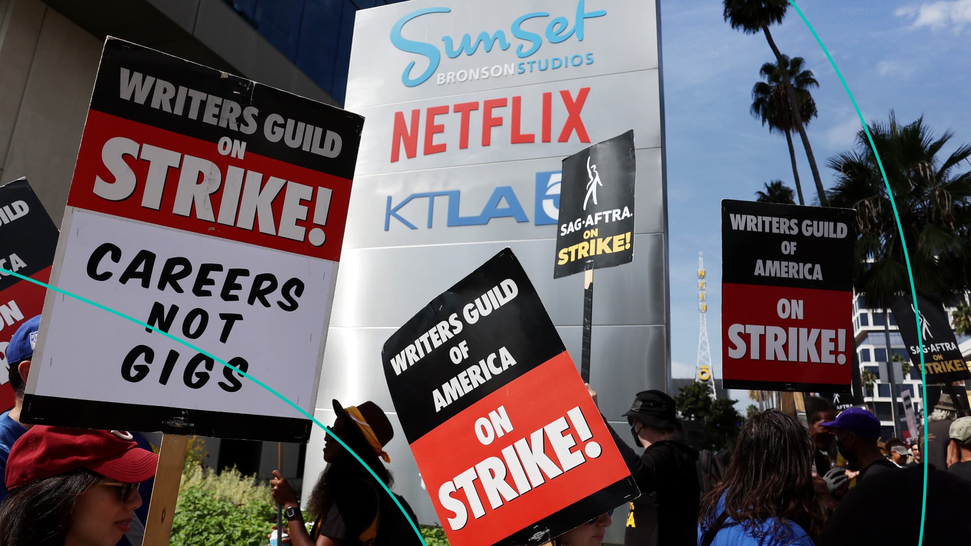 Hollywood writers's strike picket line