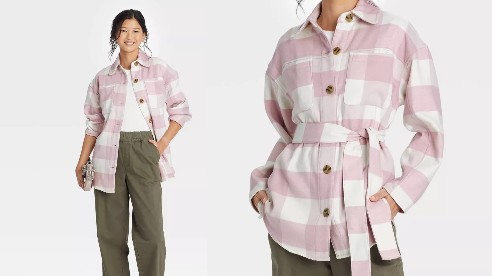 plaid belted shirt jacket to layer with