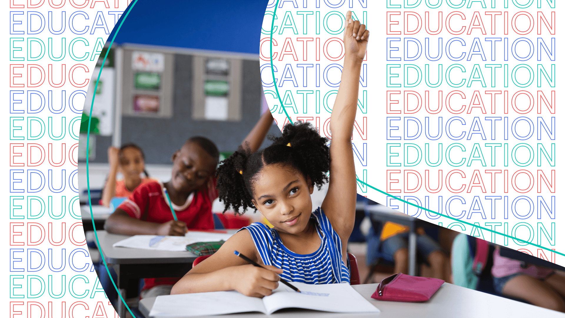 Student raising hand in class