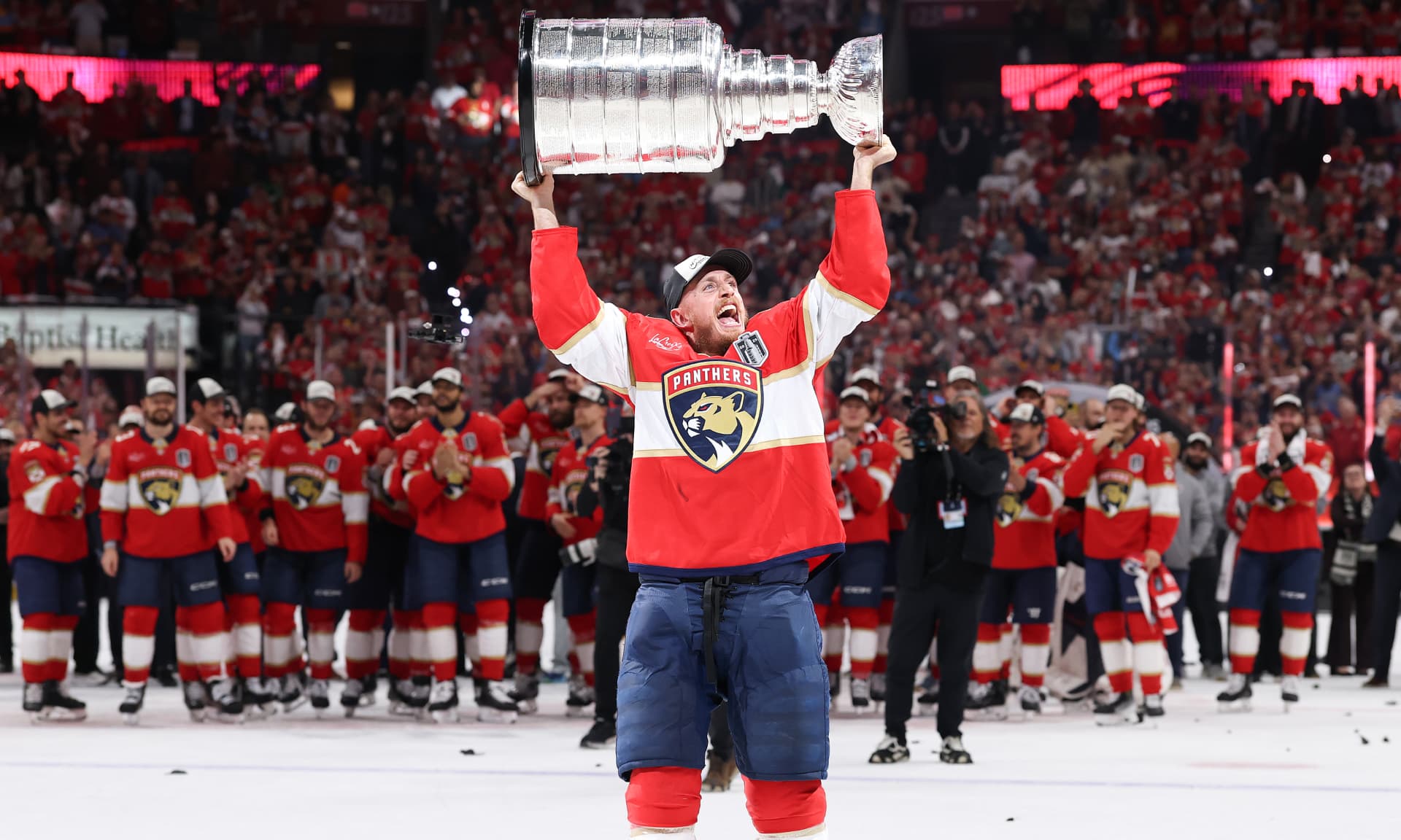 Nate Schmidt #88 of the Florida Panthers celebrates with the Stanley Cup
