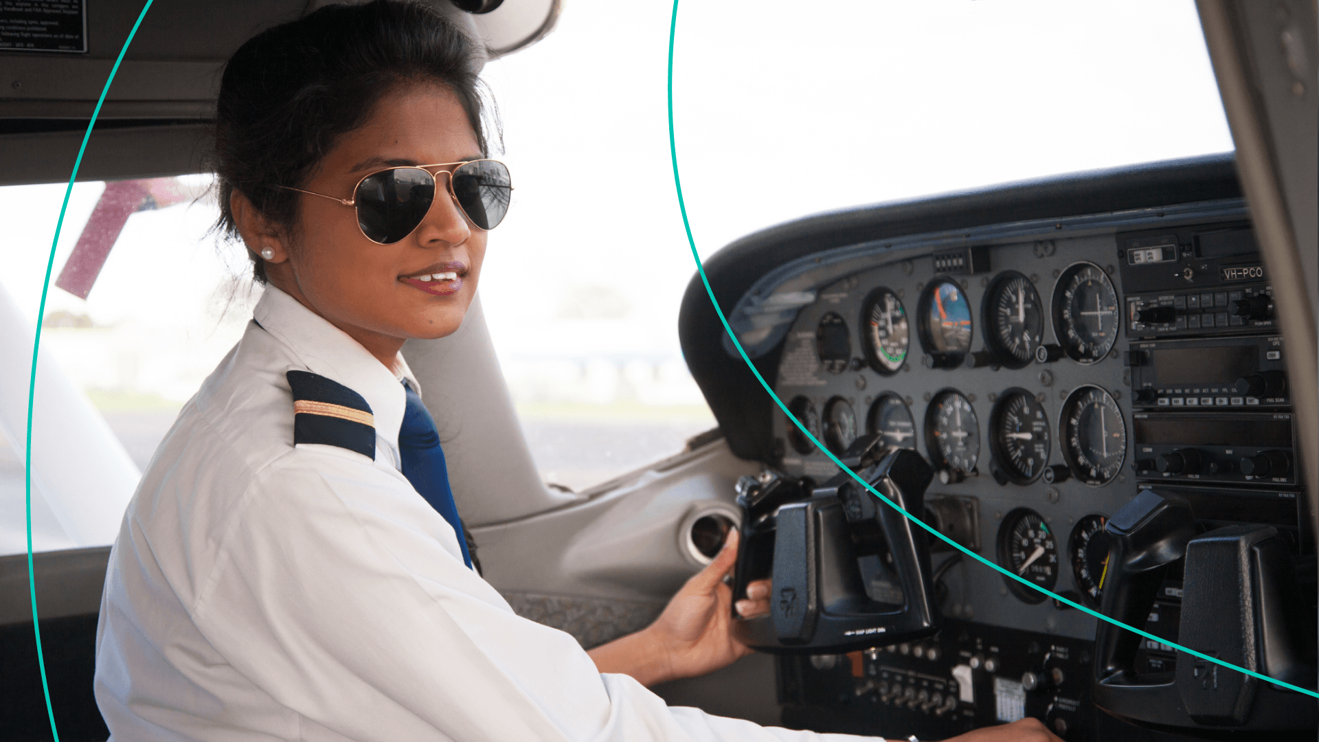 Female commercial pilot flying plane