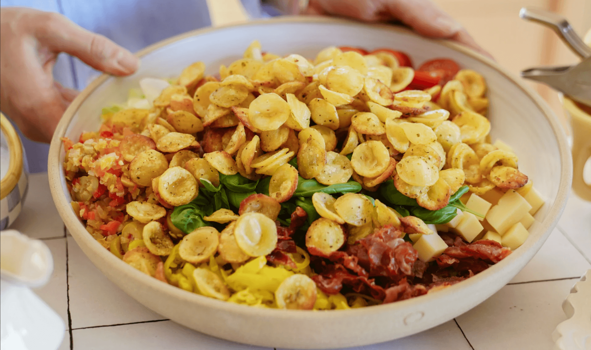 Italian Grinder Pasta Salad Recipe With Crispy Orecchiette