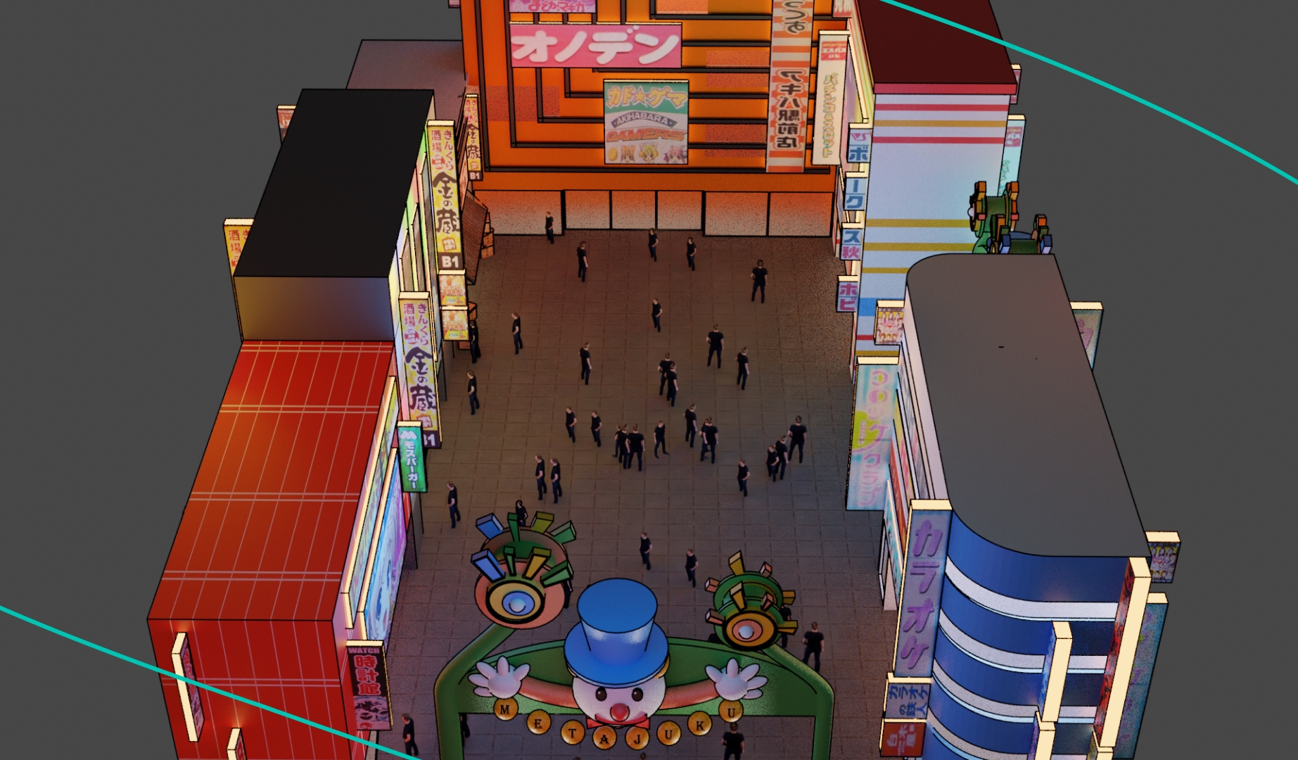 A rendering of Metajuku, a district in the 3D virtual world of Decentraland.