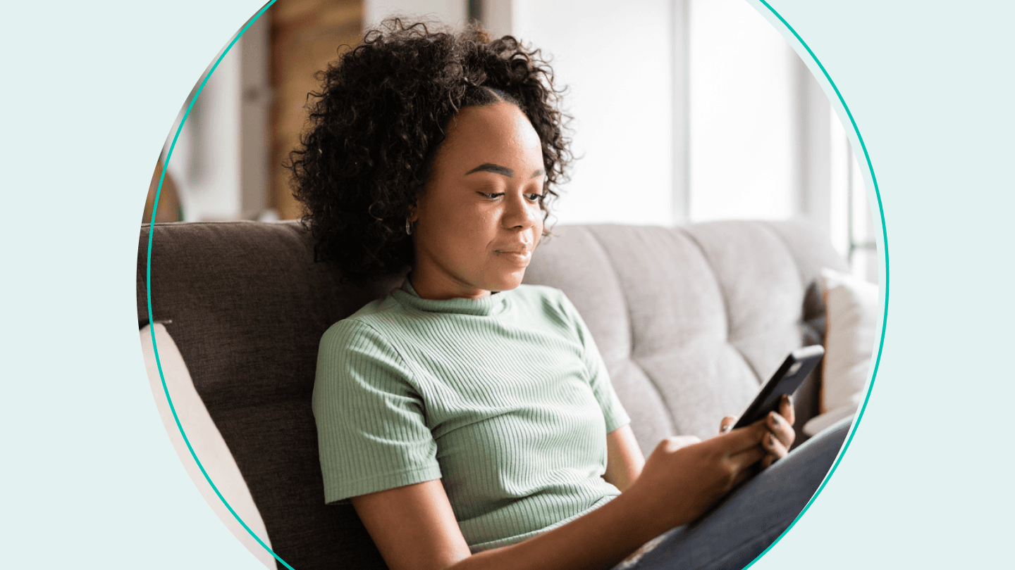 woman looking at phone stock image