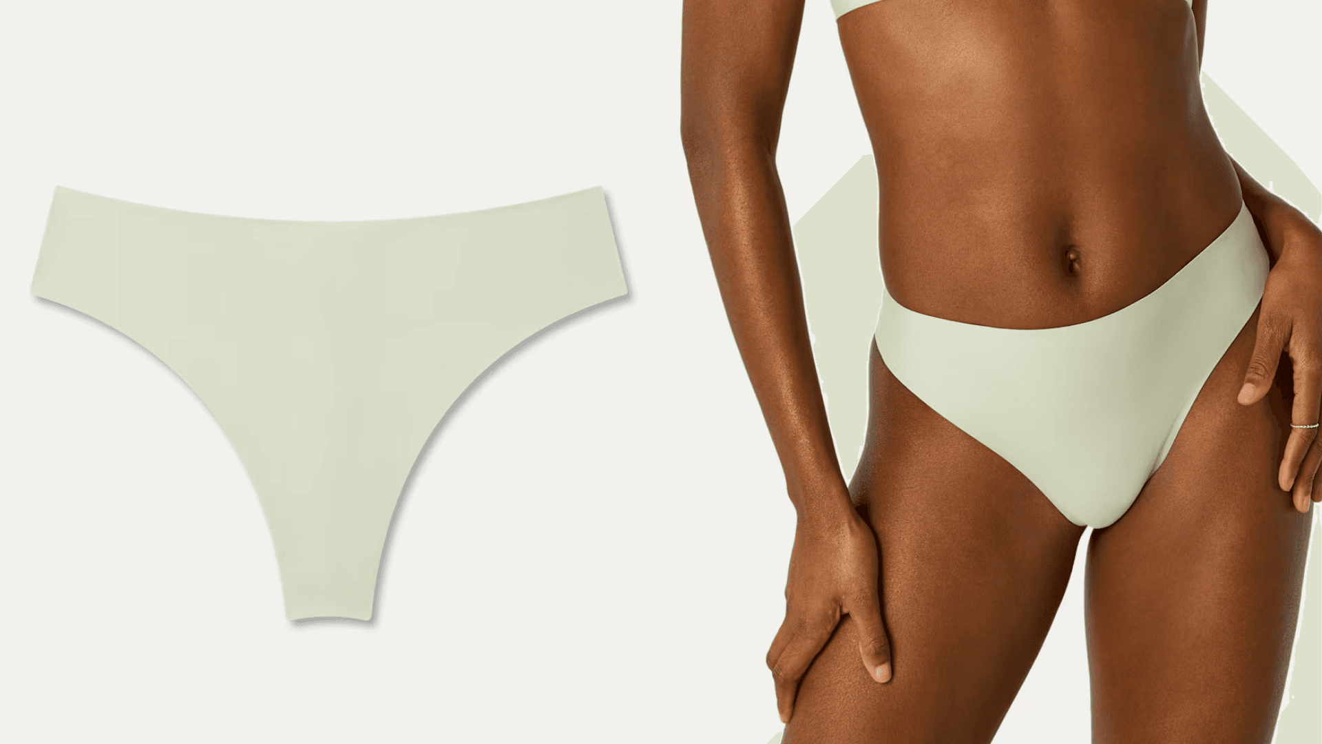 Green thong underwear; Black woman in light green underwear