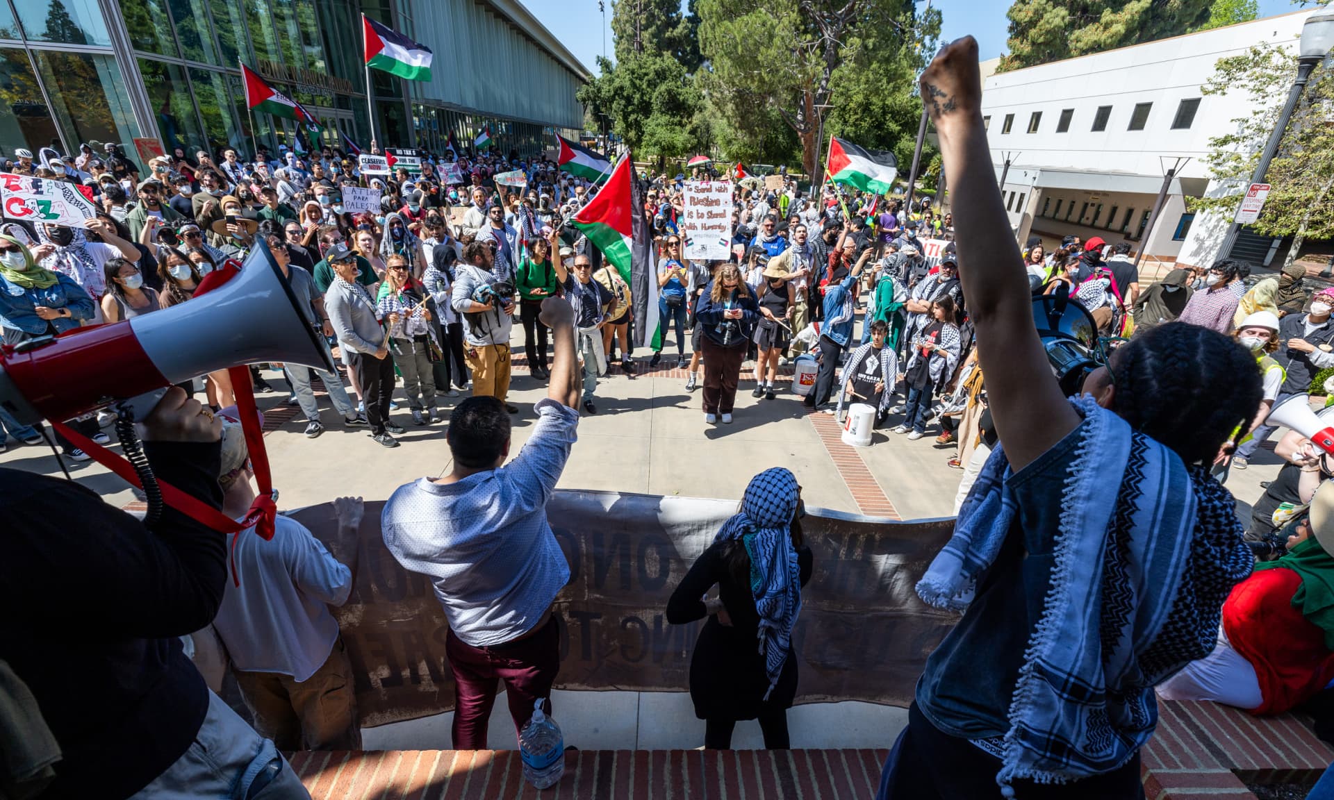 Students protesting on a college campus