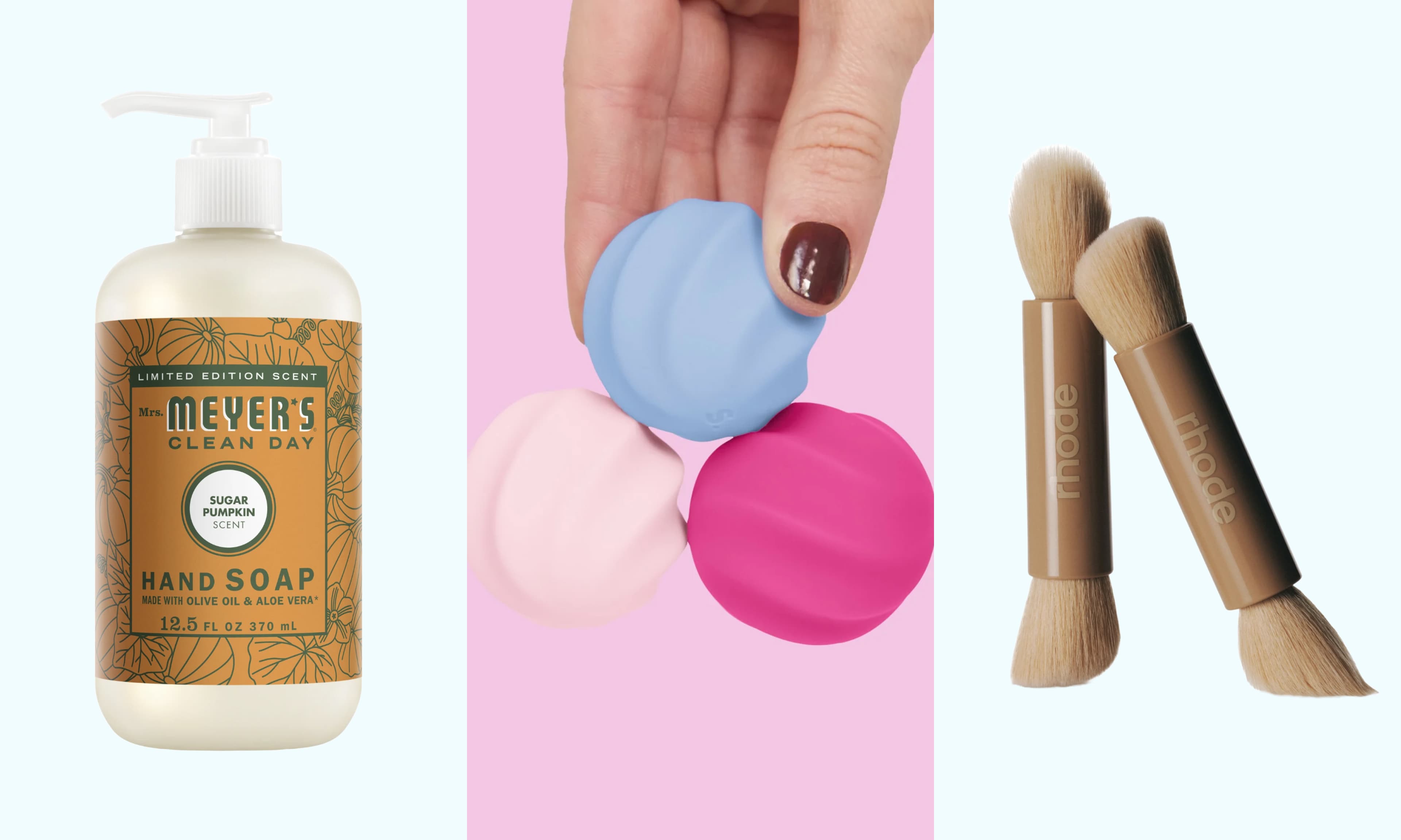 hand soap, fidget toy, makeup brush