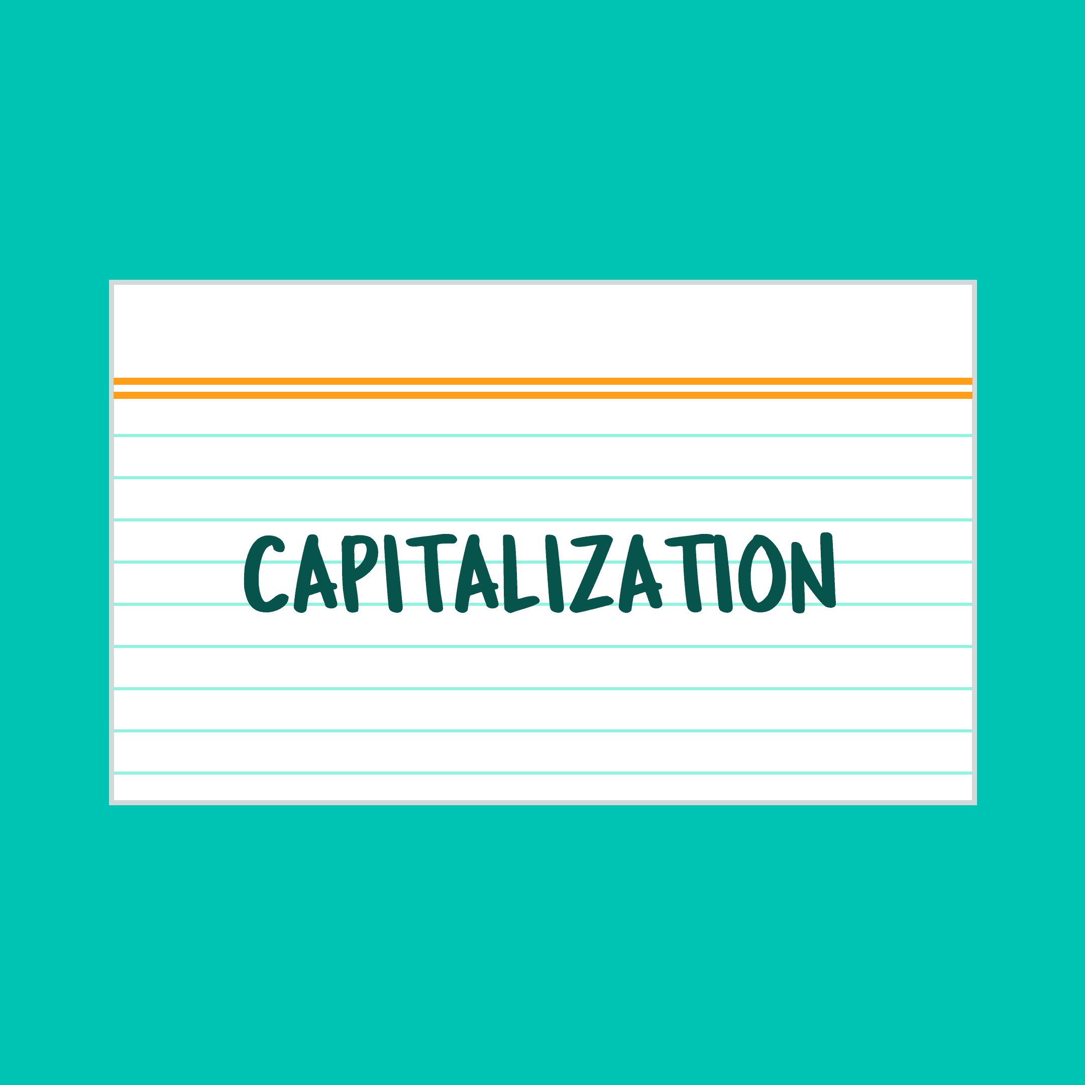 index card with capitalization written on it