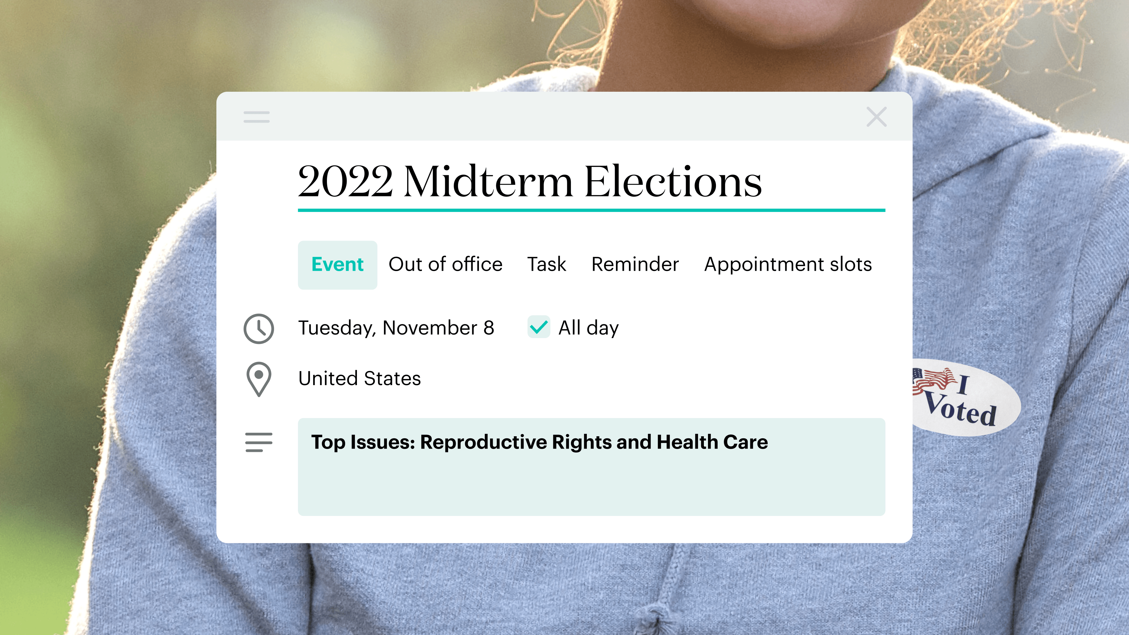Calendar event for the 2022 midterm elections