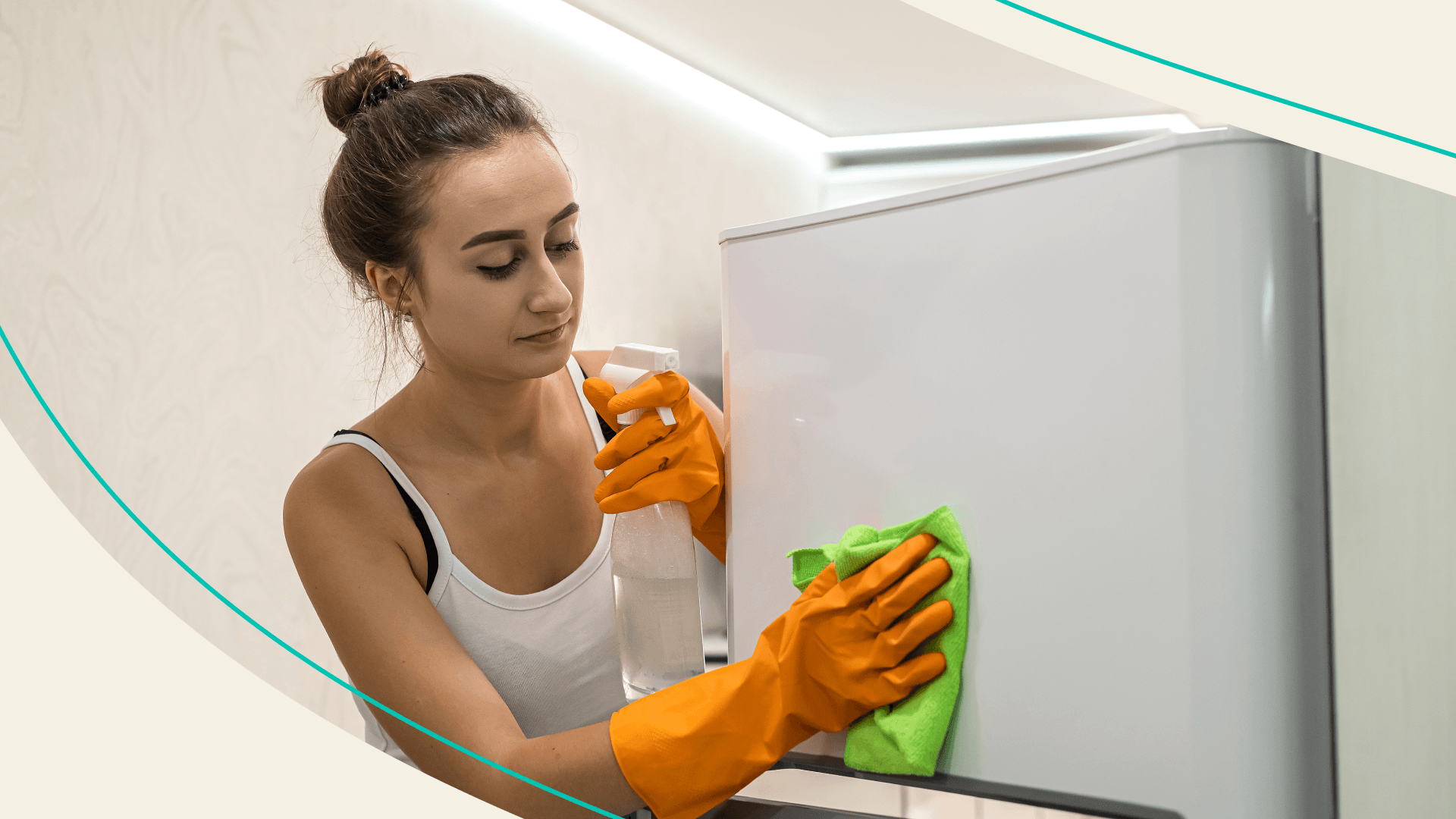 Woman cleaning her fridge