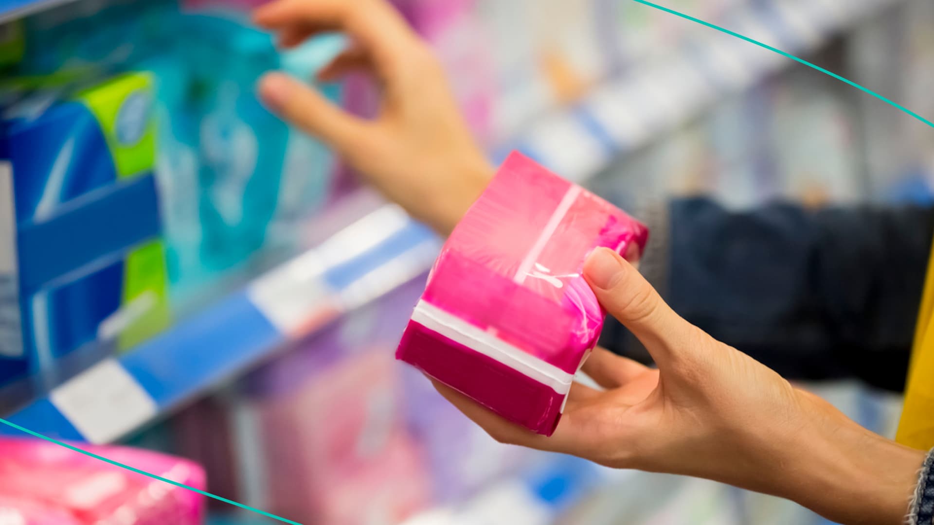 Pads and tampons at grocery store