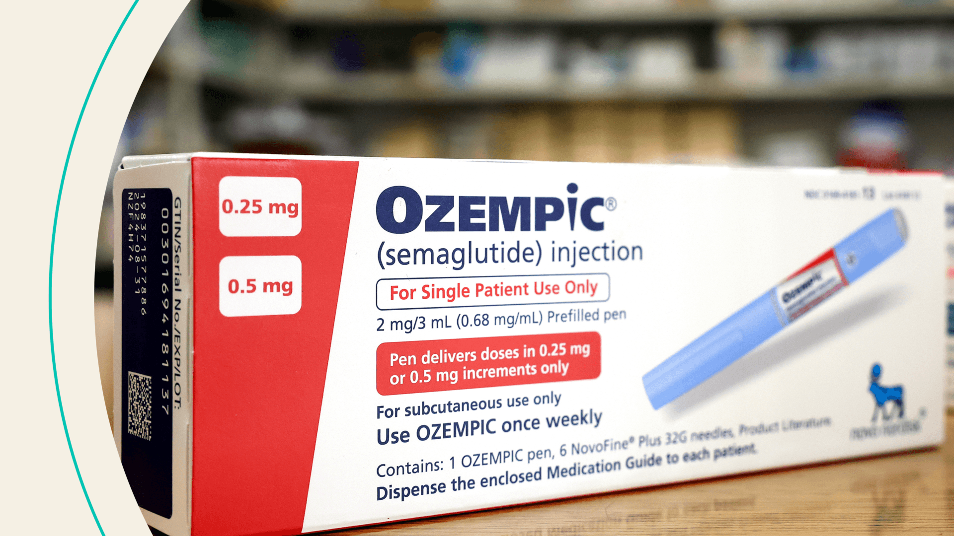 boxes of the diabetes drug Ozempic rest on a pharmacy counter on April 17, 2023