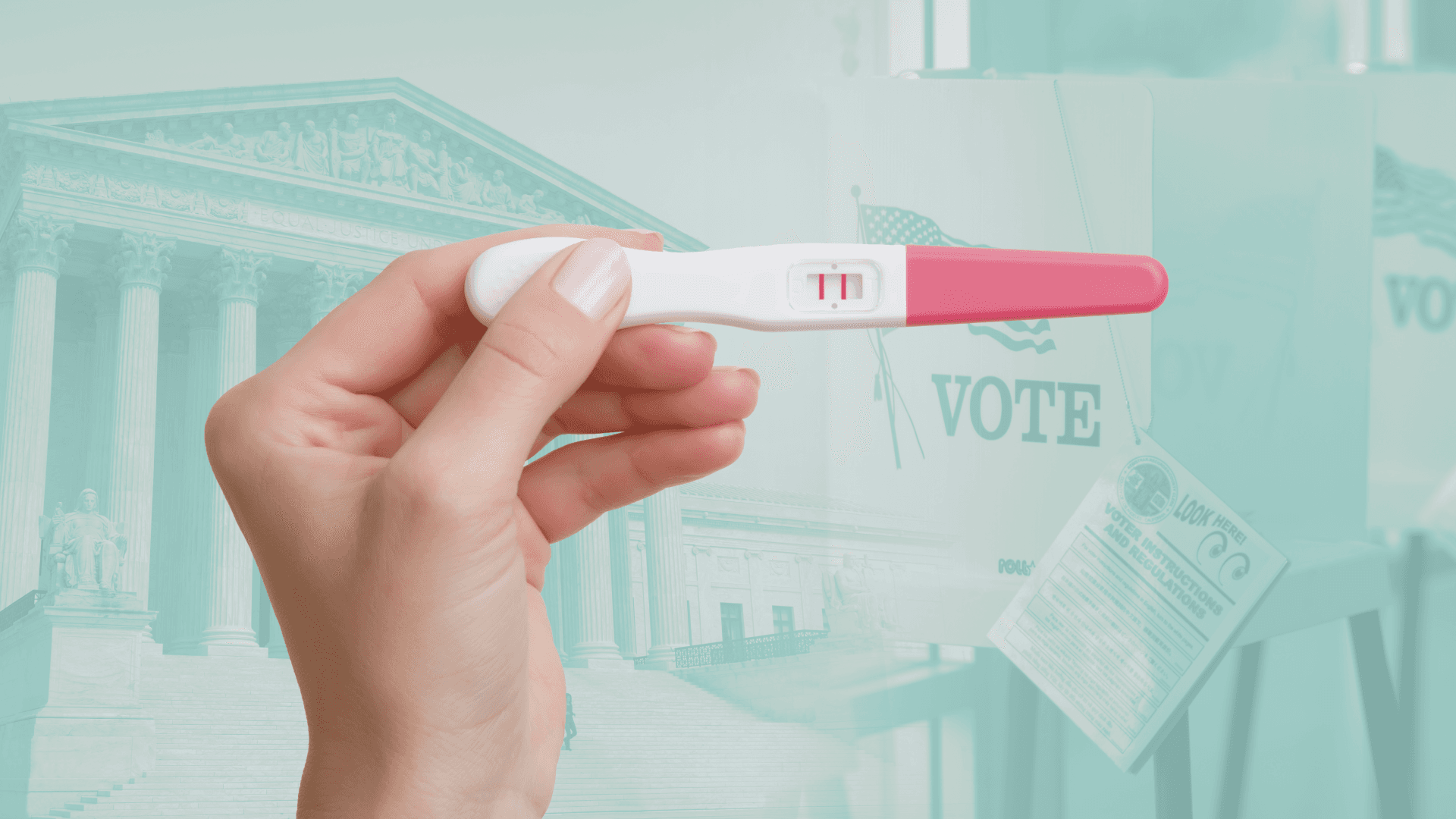 Hand holding positive pregnancy test