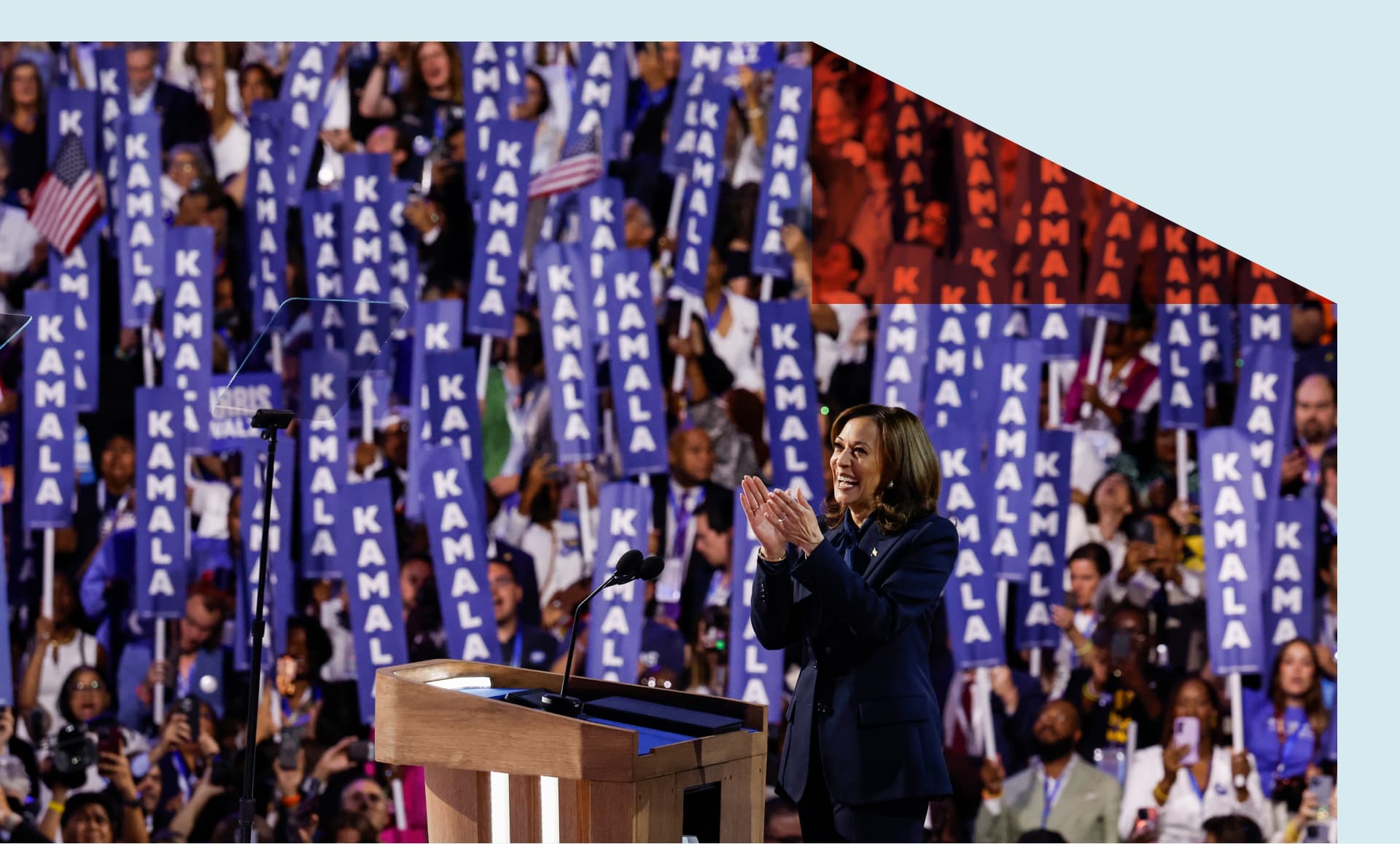 Democratic presidential candidate, U.S. Vice President Kamala Harris arrives to speak on stage during the final day of the Democratic National Convention at the United Center on August 22, 2024 in Chicago, Illinois.