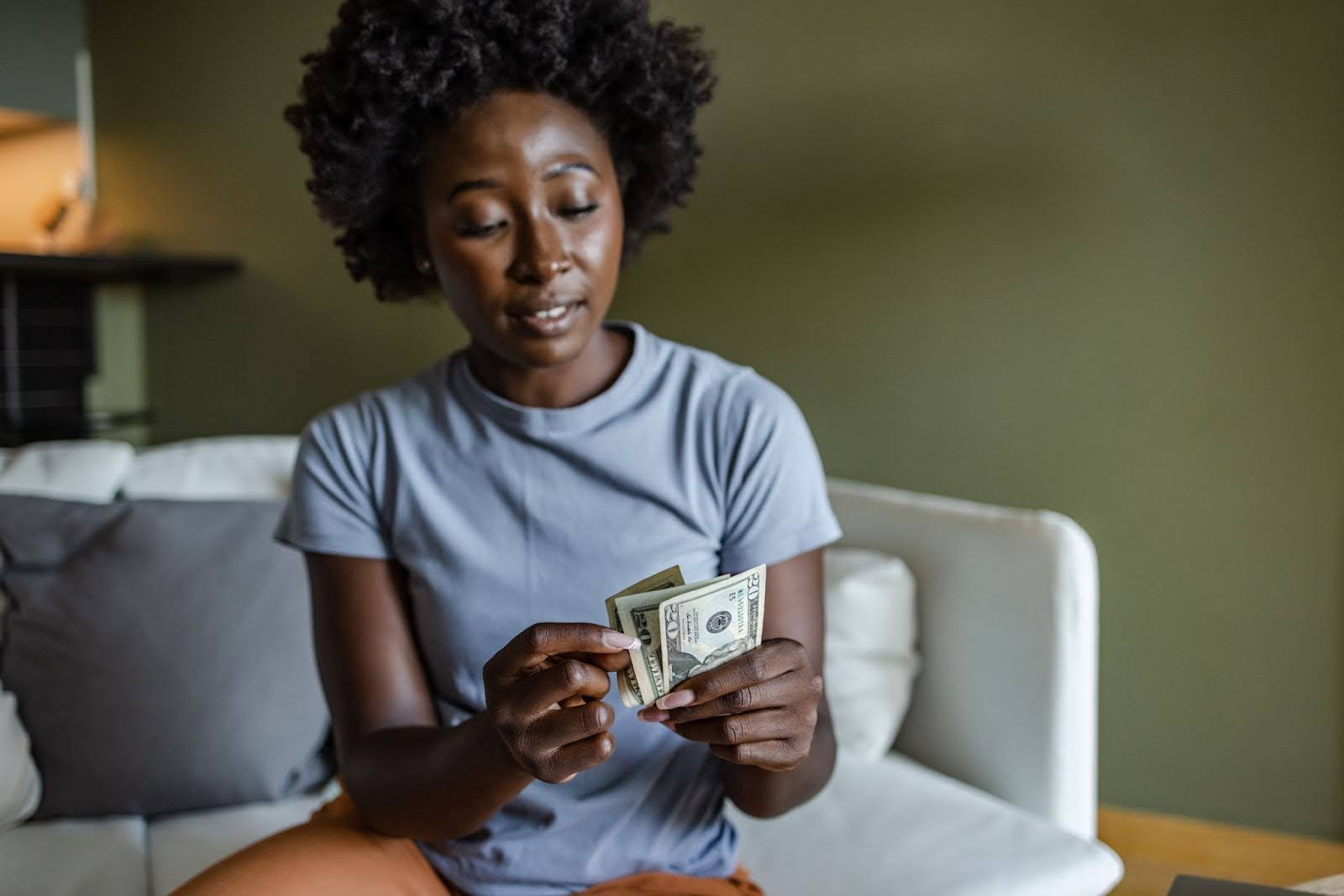 Woman counting money