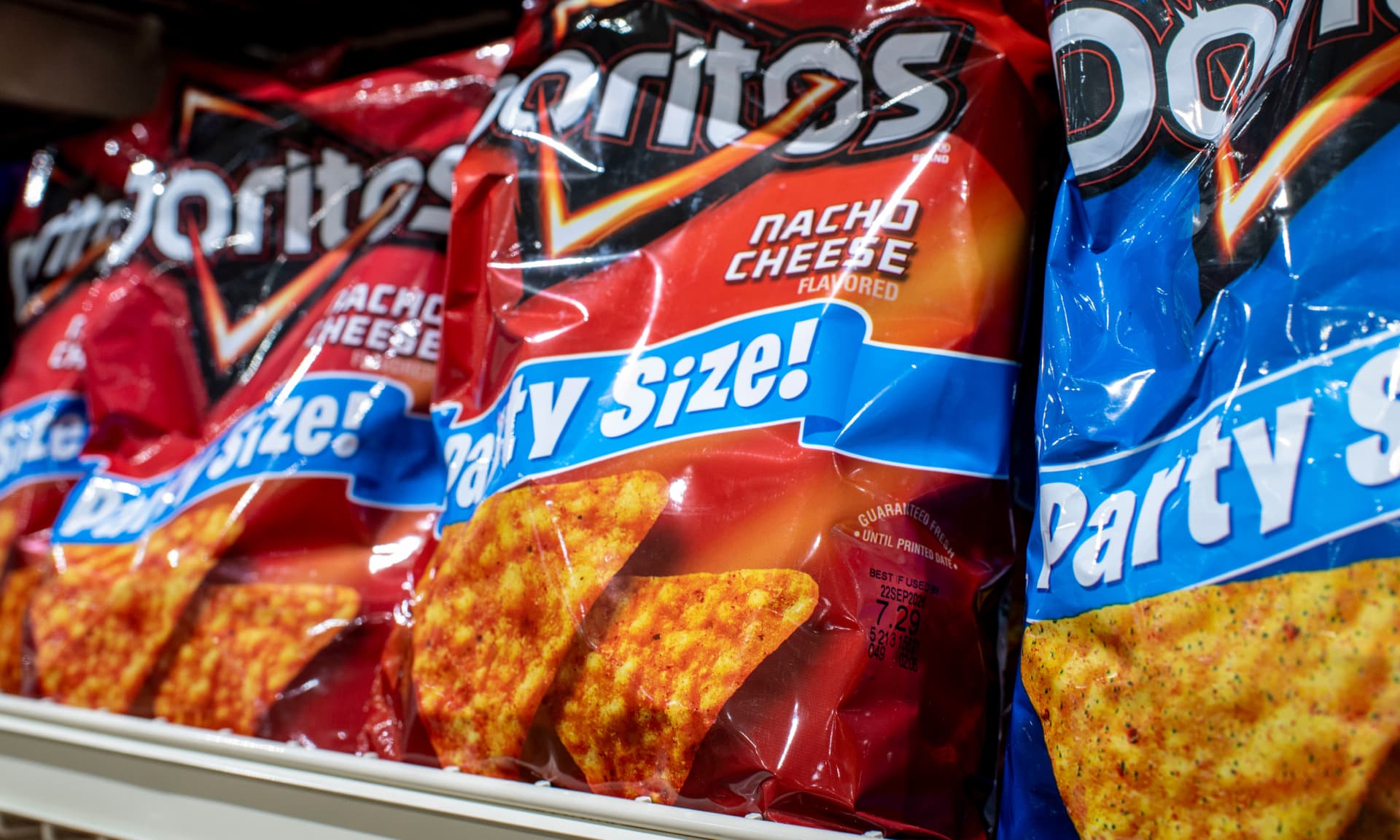Dorito bag on grocery store shelf