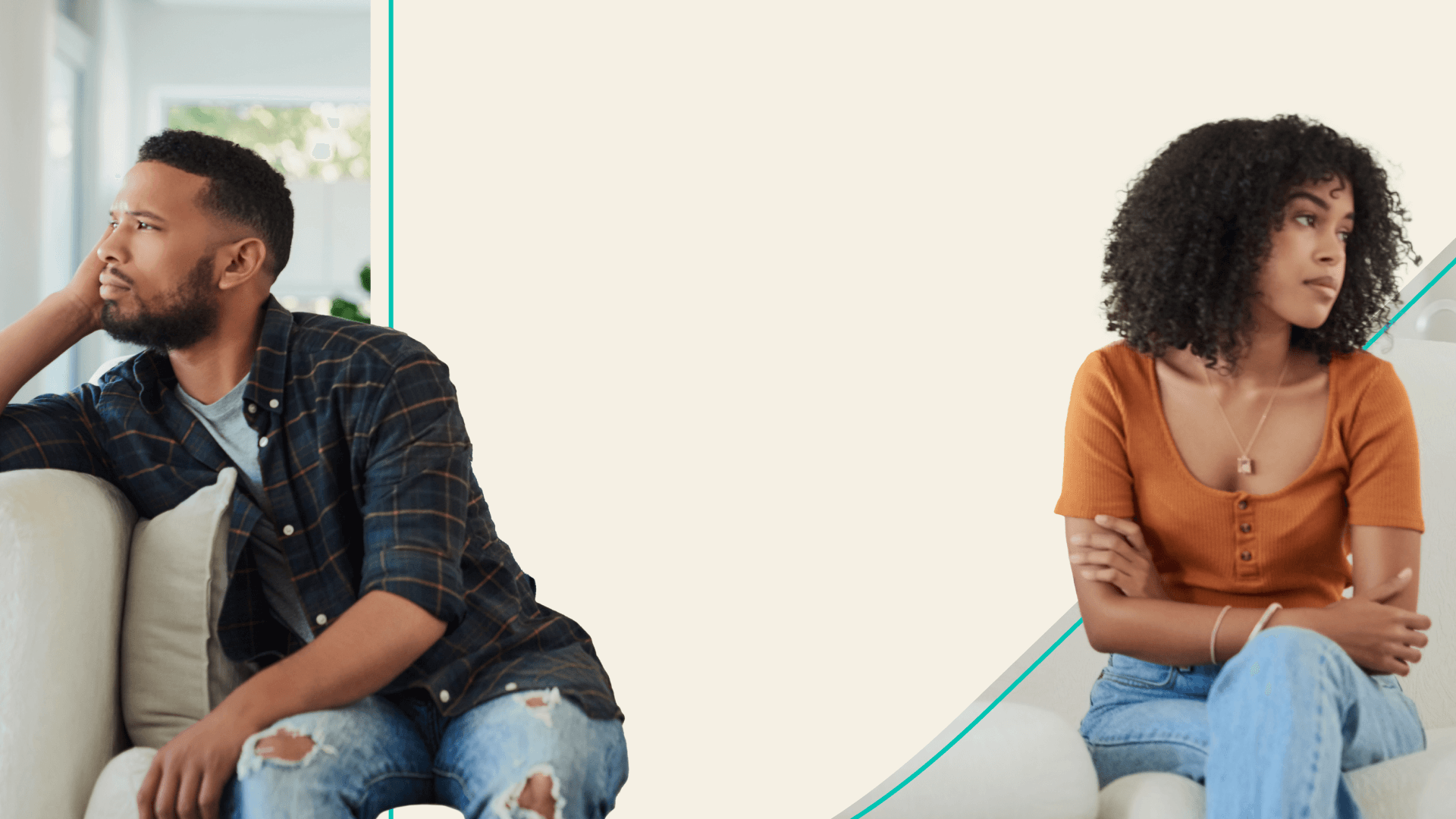 Man and woman sitting apart and looking in opposite directions