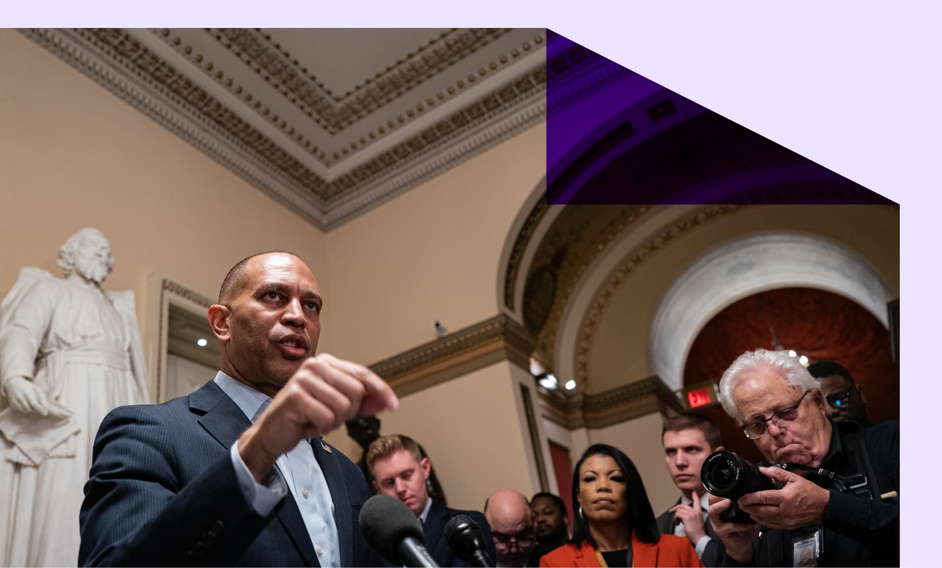 Representative Hakeem Jeffries, a Democrat from New York, speaks to members of the media at the US Capitol in Washington, DC.