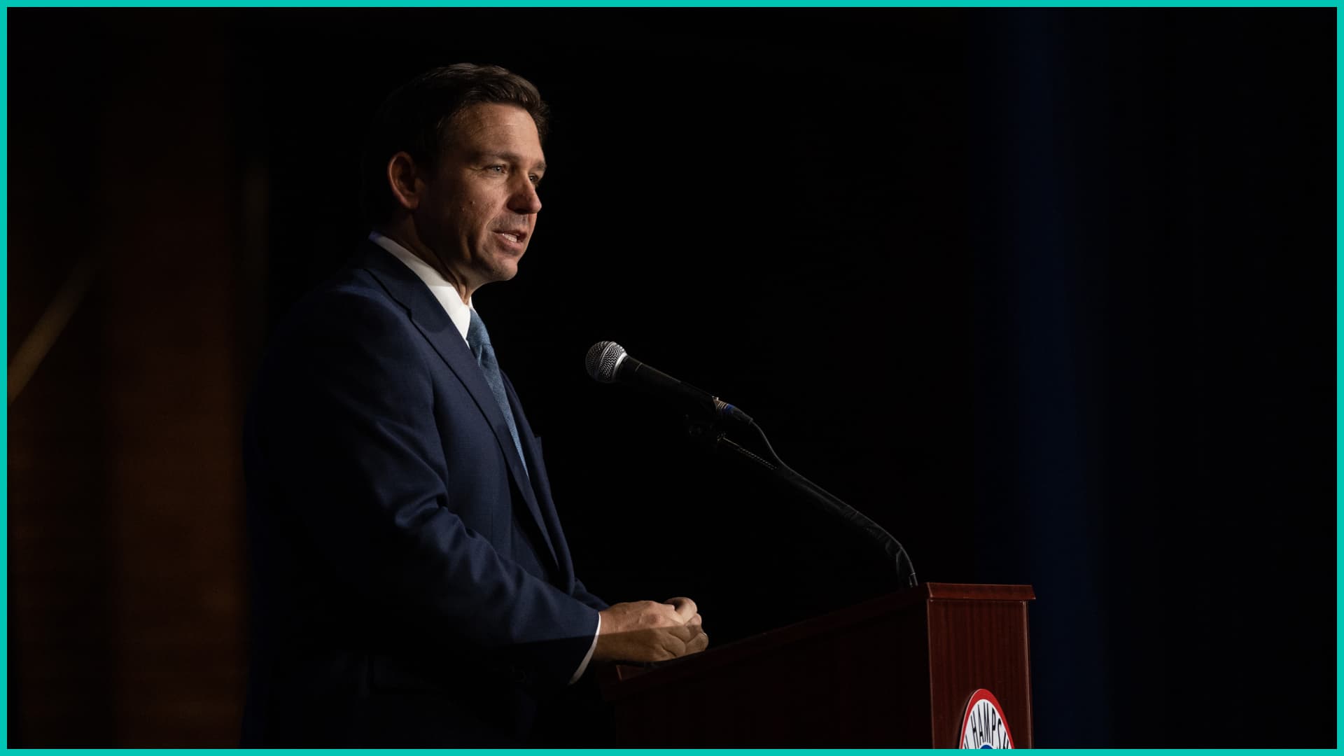 Florida Gov. Ron DeSantis (R-FL) delivers remarks during the New Hampshire GOP's Amos Tuck Dinner on April 14, 2023 in Manchester, New Hampshire.