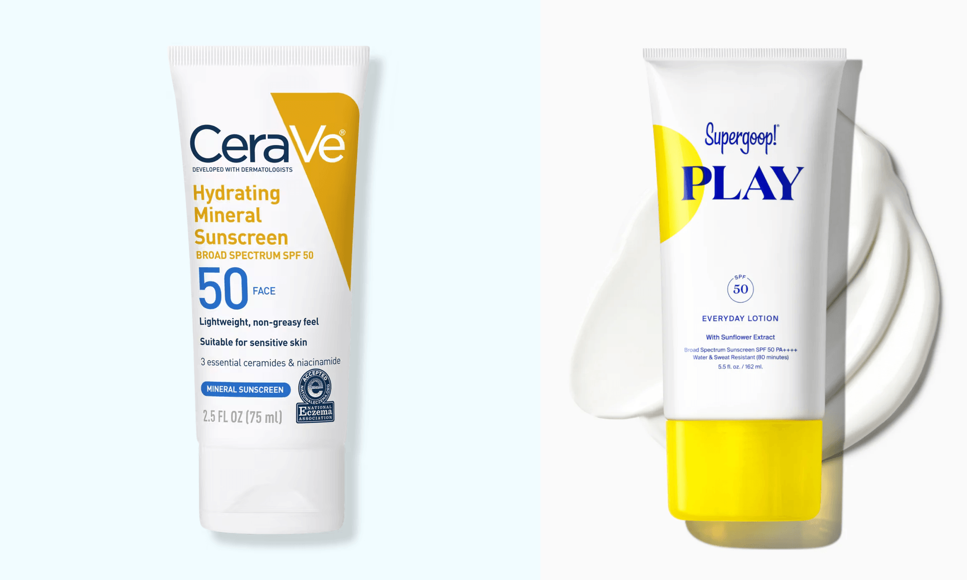CeraVe Hydrating Mineral Sunscreen and Supergoop! Play