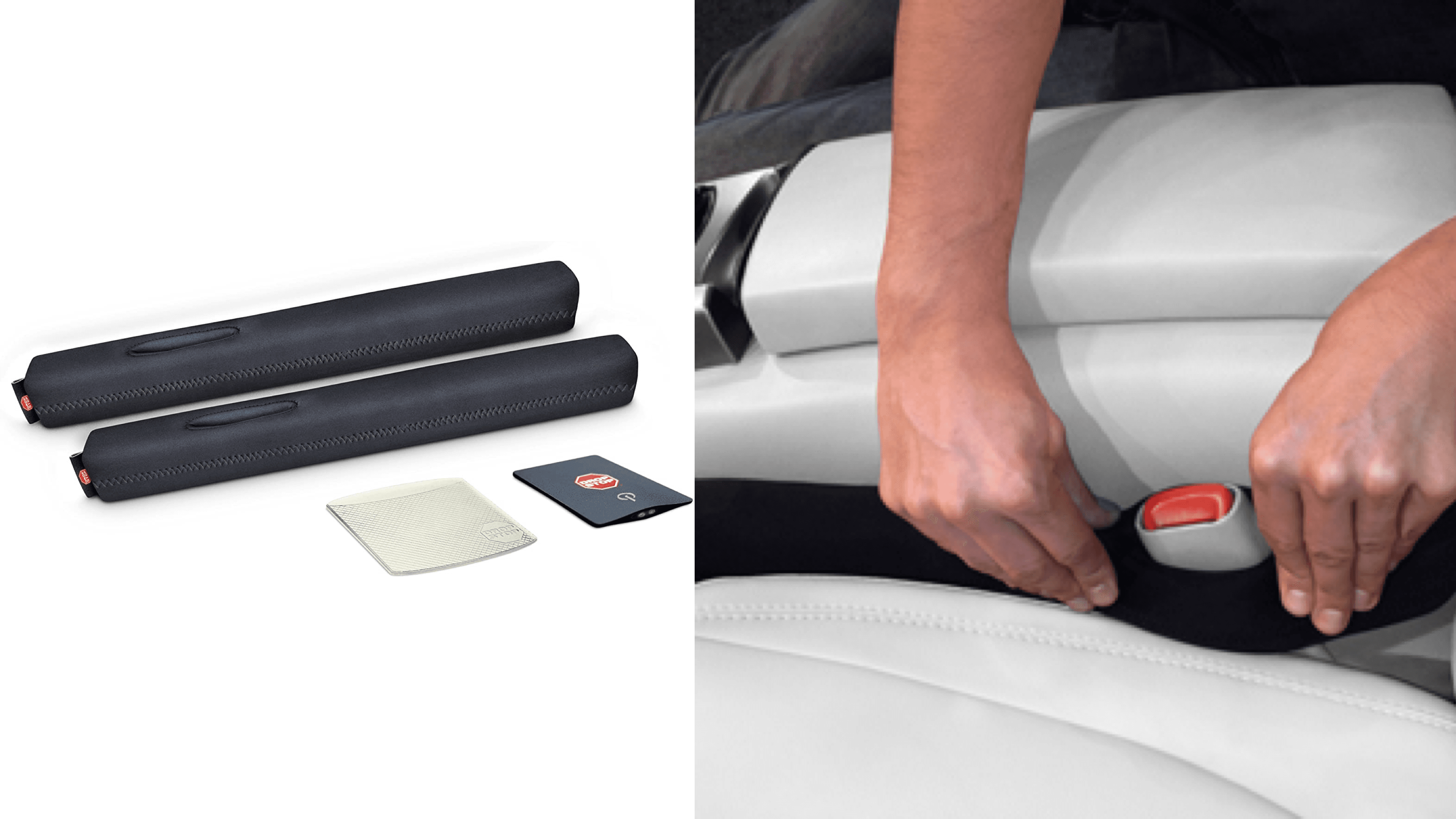 car seat gap filler to place around the seat belt catch so things don't fall down the gap