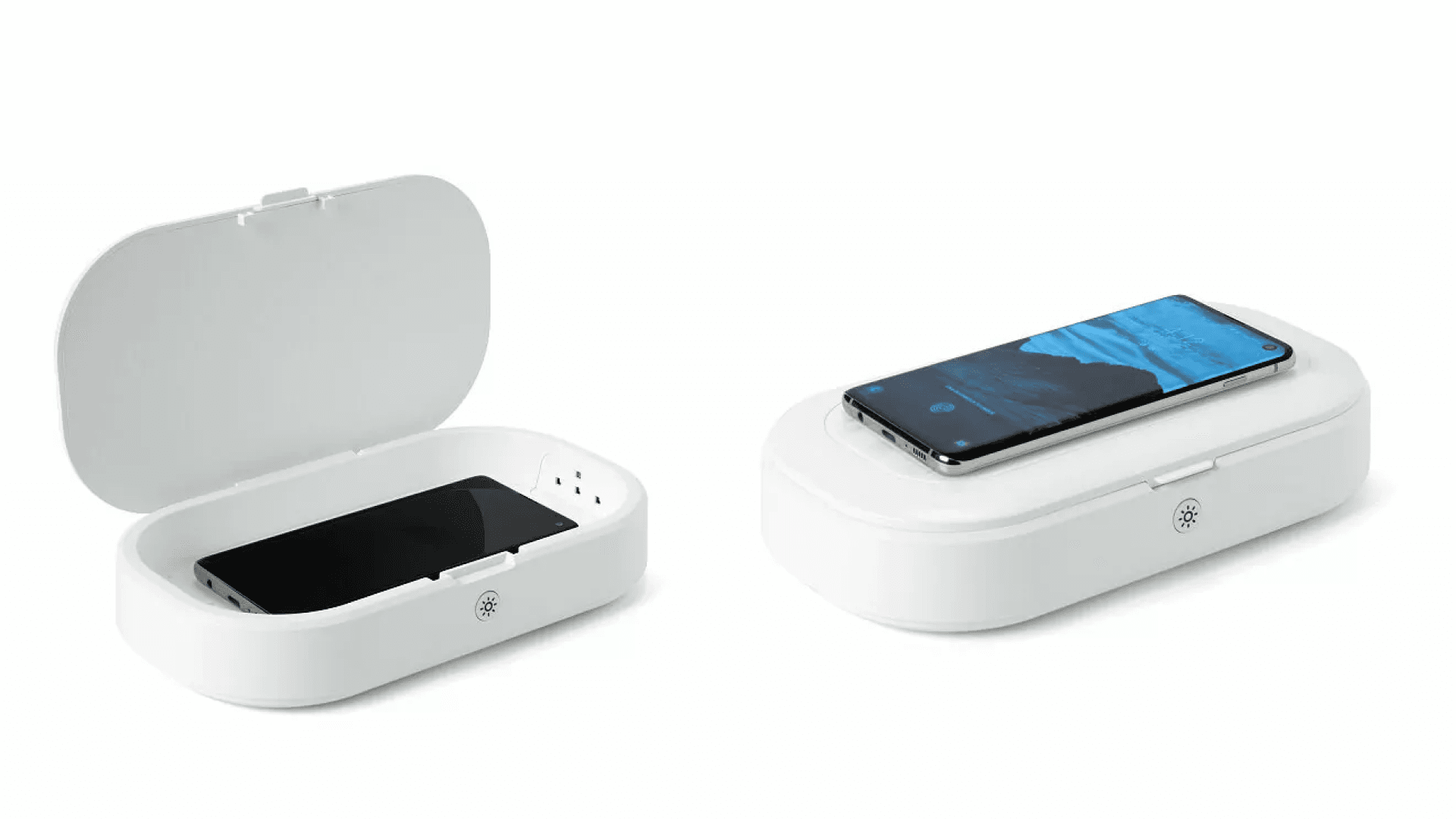uv sanitizing box and qi-enabled phone charger