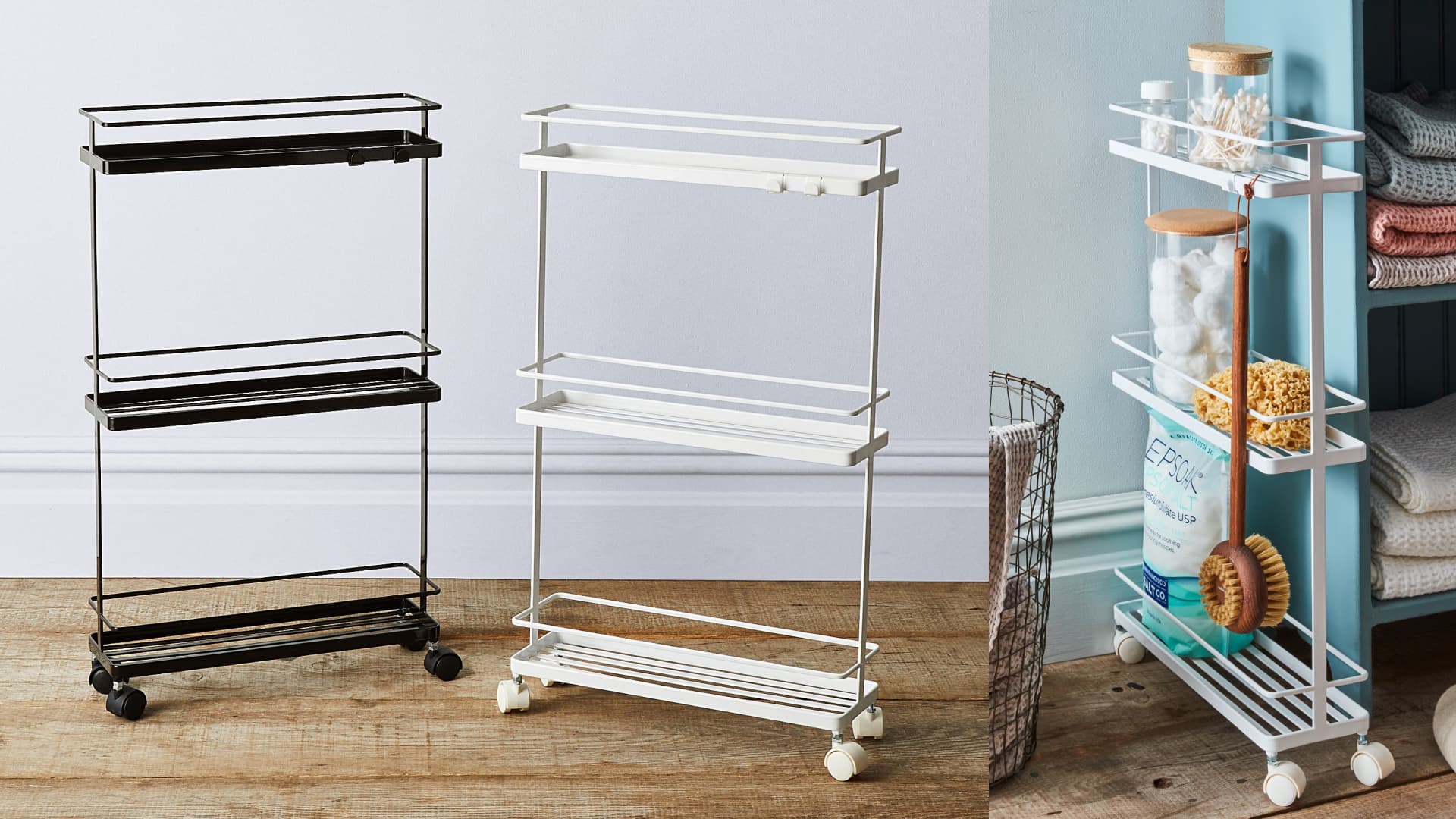 slim storage cart on wheels