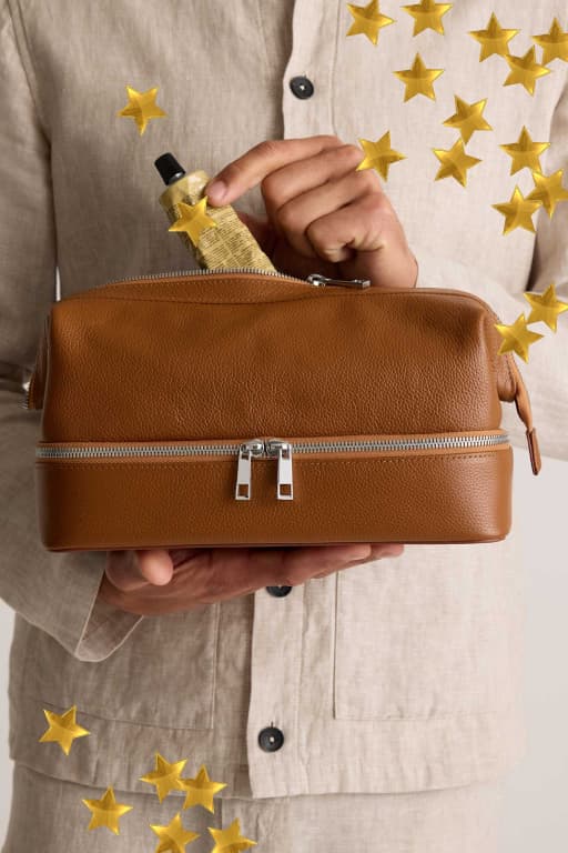 Italian Leather Dual Compartment Toiletry Bag