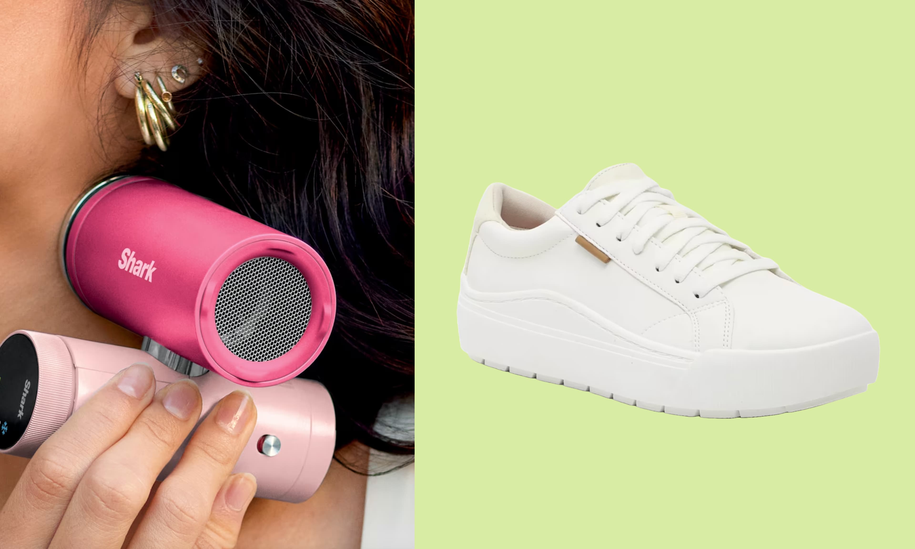mini fan, sneakers