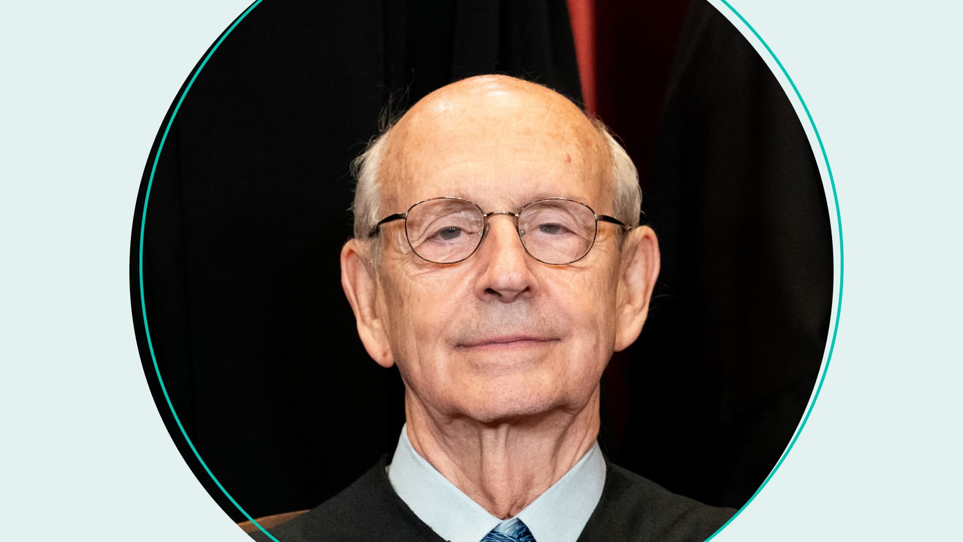 Associate Justice Stephen Breyer sits during a group photo of the Justices at the Supreme Court in Washington, DC on April 23, 2021.