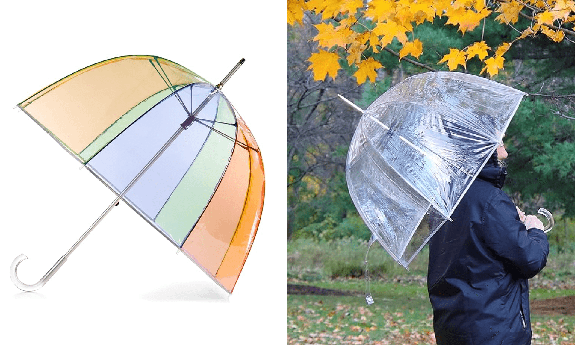 totes Adult Clear Bubble Umbrella with Dome Canopy, Lightweight Design, Wind and Rain Protection Umbrella, Rainbow, Adults - 51" Canopy