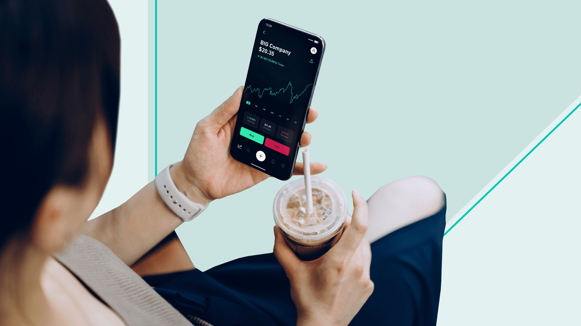 Girl waking up to alarm clock with money on it.