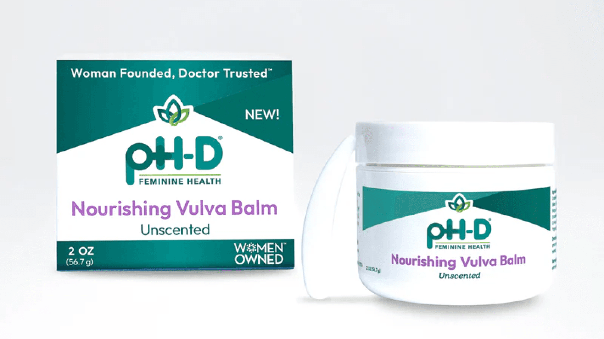 White and green jar and box with green and purple lettering