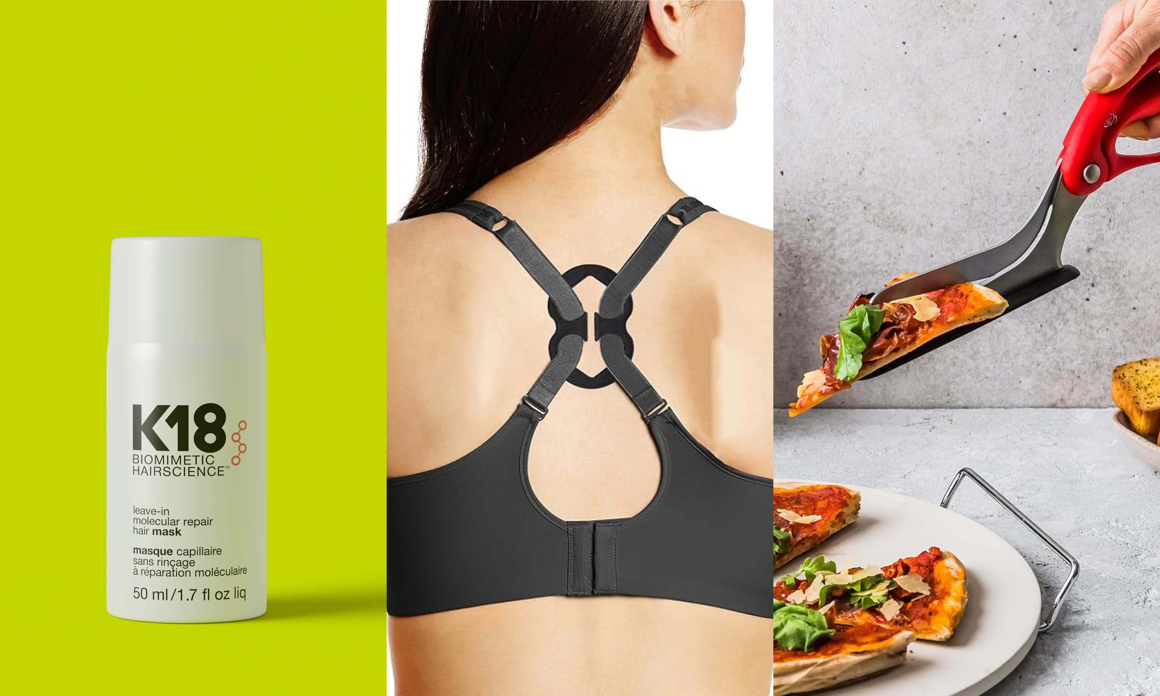 hair mask, bra clips, pizza cutter