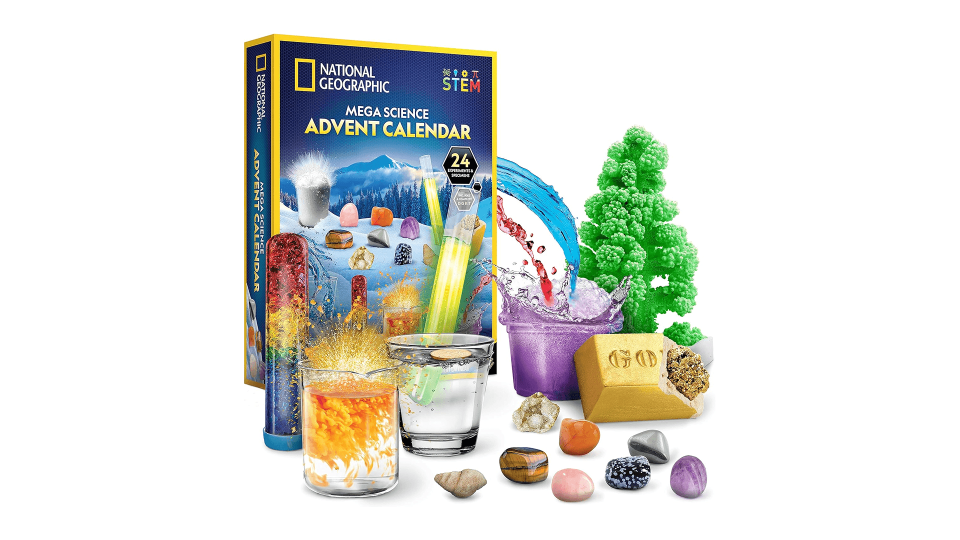 NATIONAL GEOGRAPHIC Science Kit & Rock Collection Advent Calendar 2025 – Jumbo Advent Calendar with 24 Days of Science Experiments, Gemstones & More for Kids, STEM Projects for Kids Ages 8-12