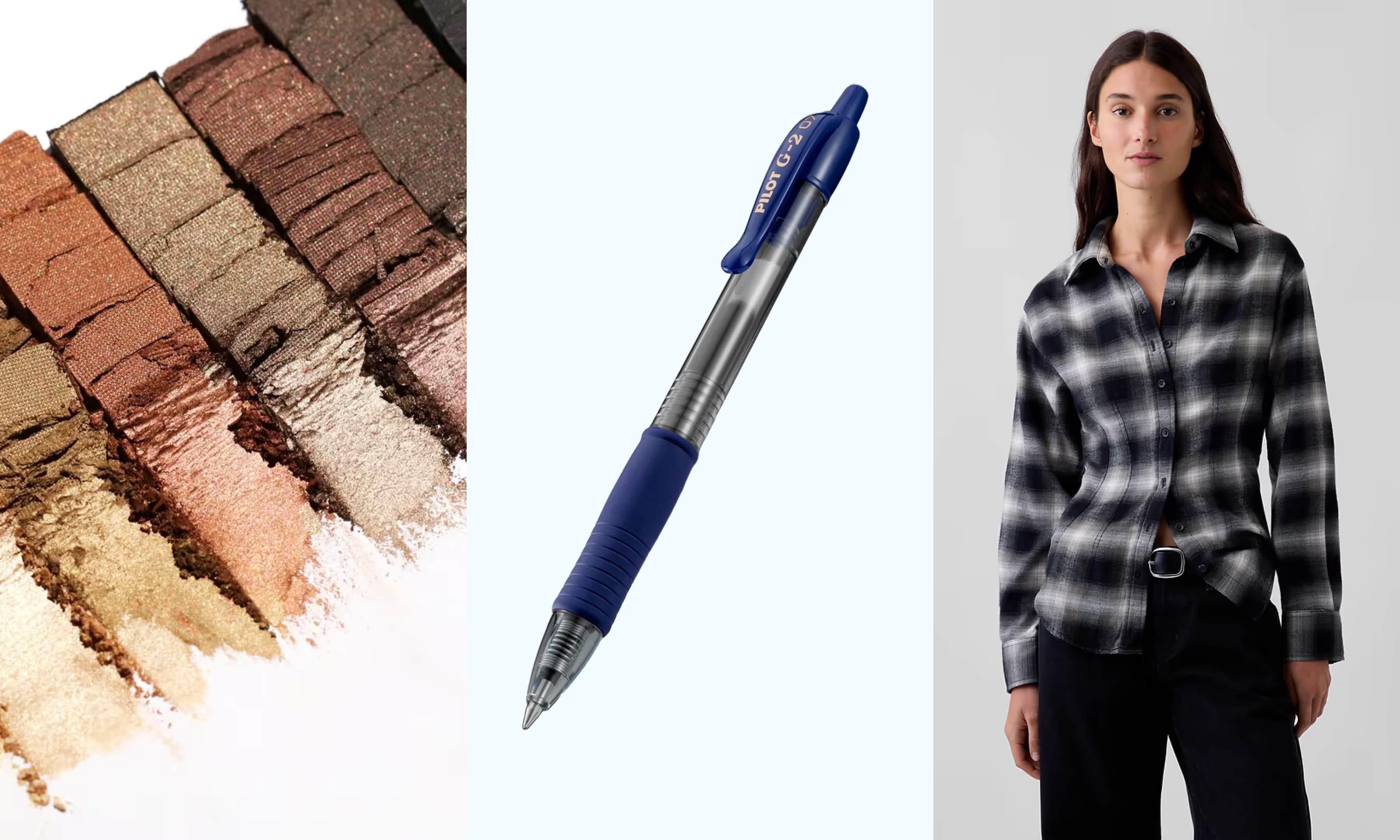 root cover up, gel pen, flannel shirt