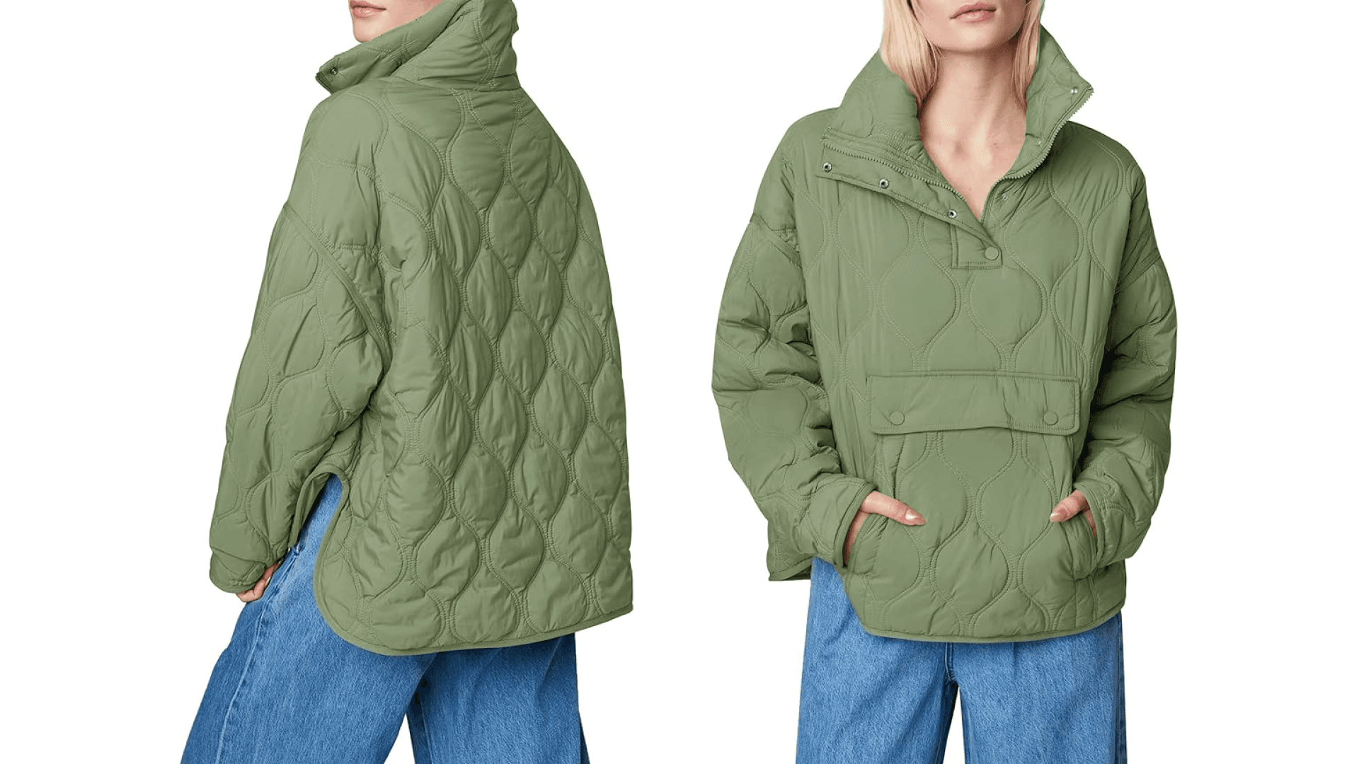 Yousify Women's Quilted Pullover Puffer Jacket Packable Oversized Winter Coat Tops Army Green S