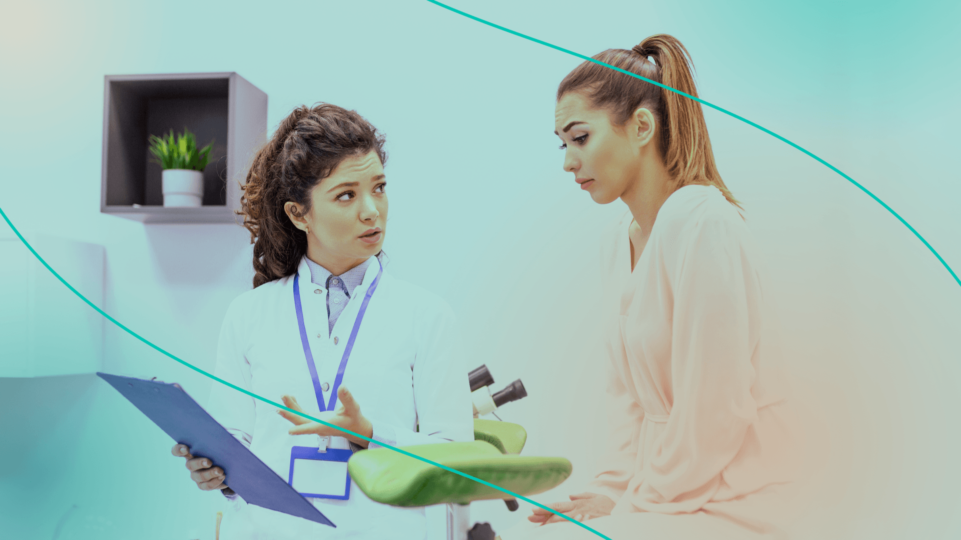 Woman at the doctors office with a female doctor