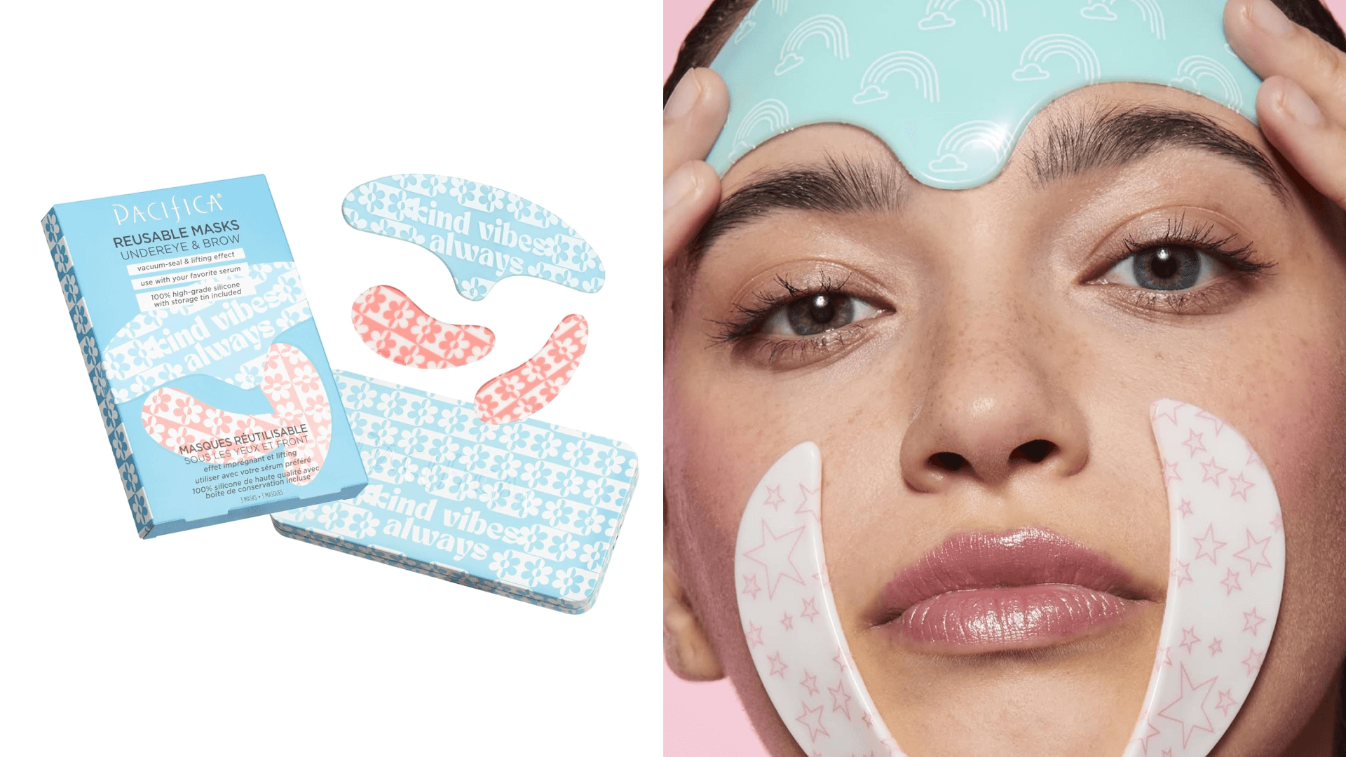 Pacifica Reusable Mask Set – Silicone Undereye & Brow Mask Set for Forehead & Under Eye, Anti-Wrinkle, Firming, Pair with Serum, Vegan & Cruelty-Free, 3 Pieces